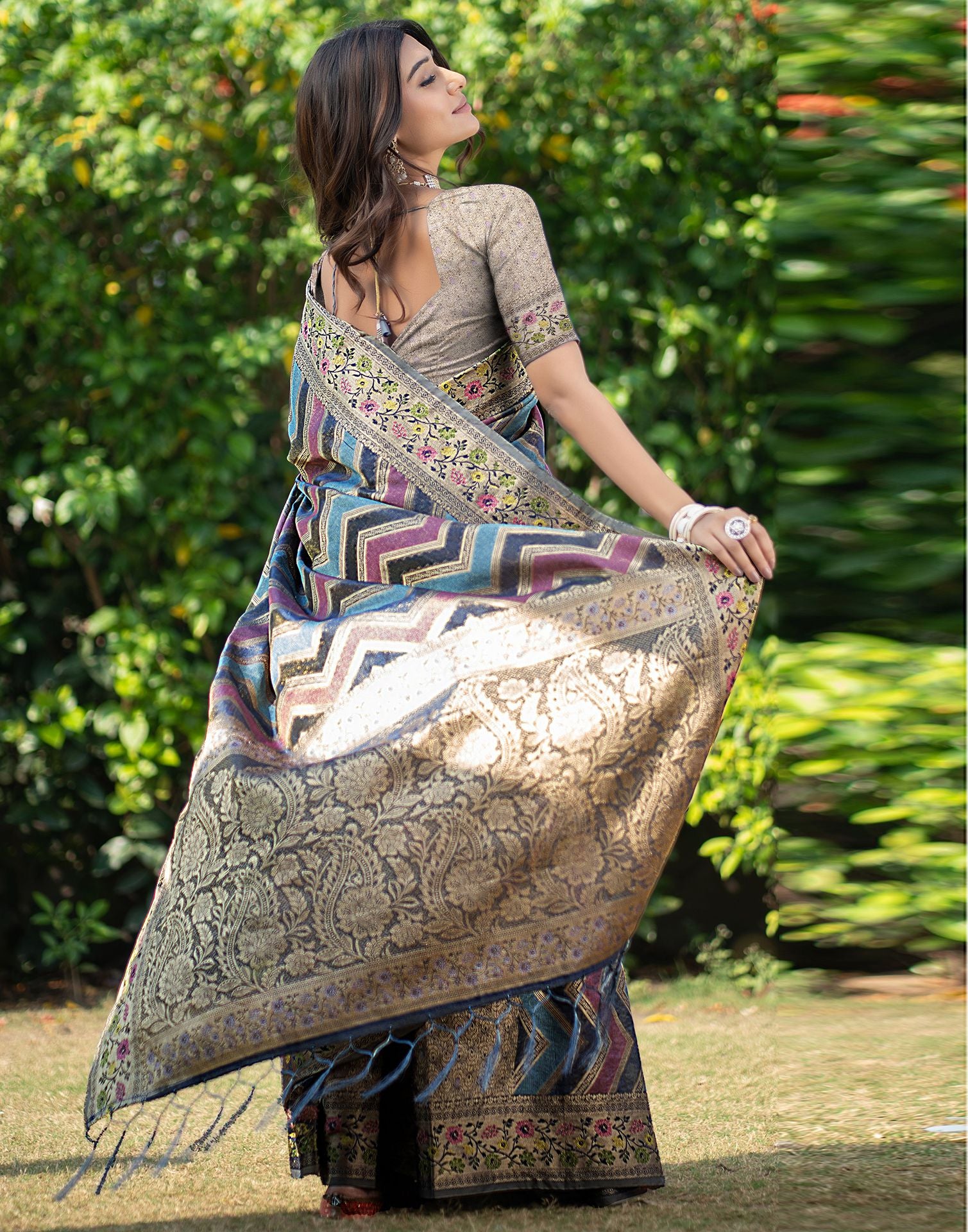 Multicoloured Jacquard Organza Saree