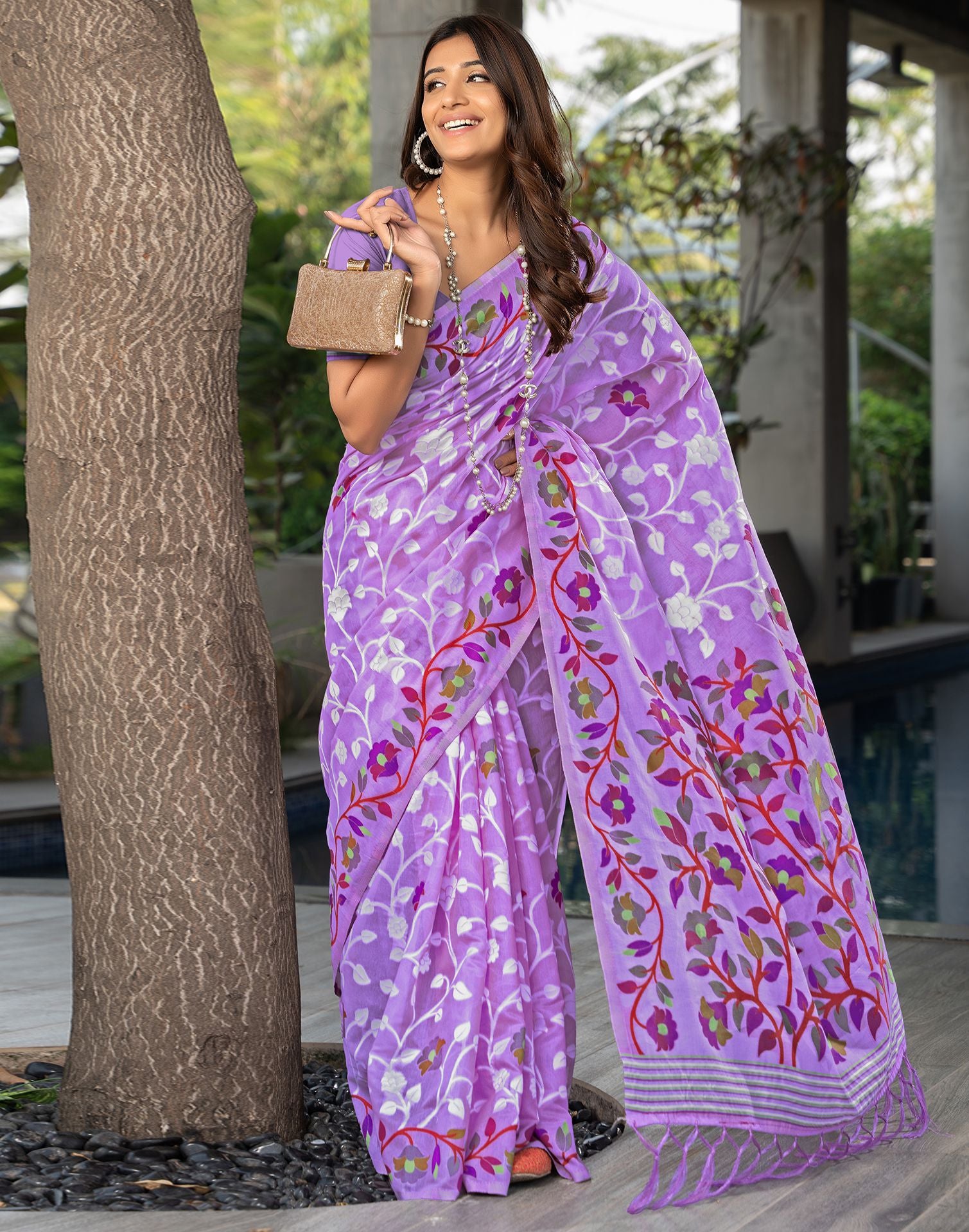 Lavender Jamdani Cotton Saree