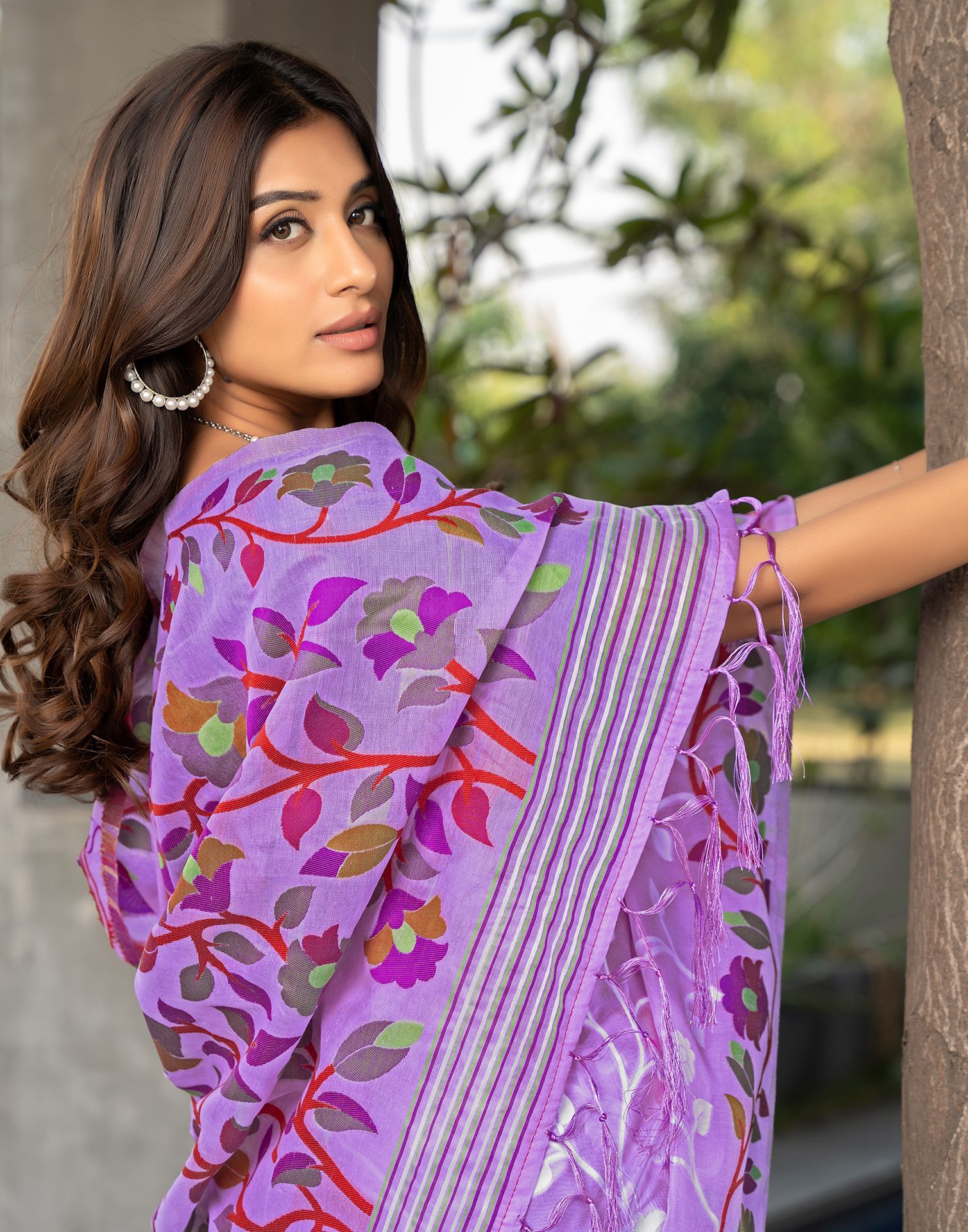 Lavender Jamdani Cotton Saree