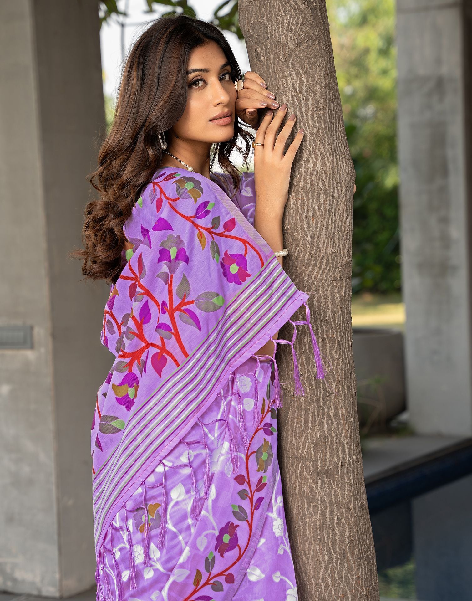 Lavender Jamdani Cotton Saree