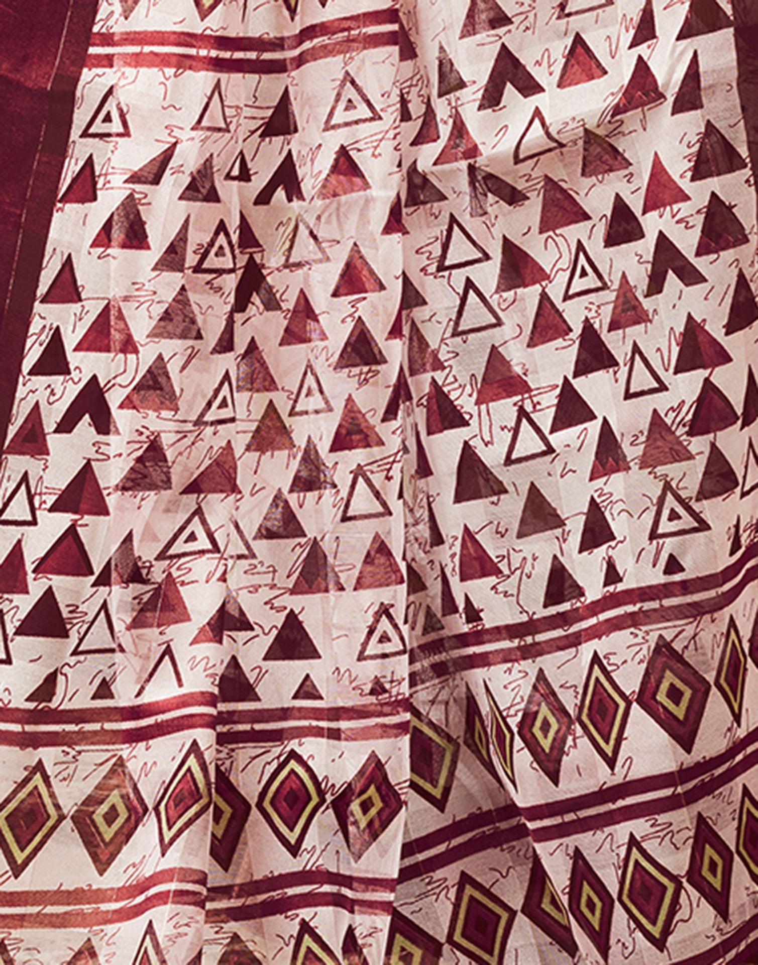 Maroon & White Printed Cotton Saree