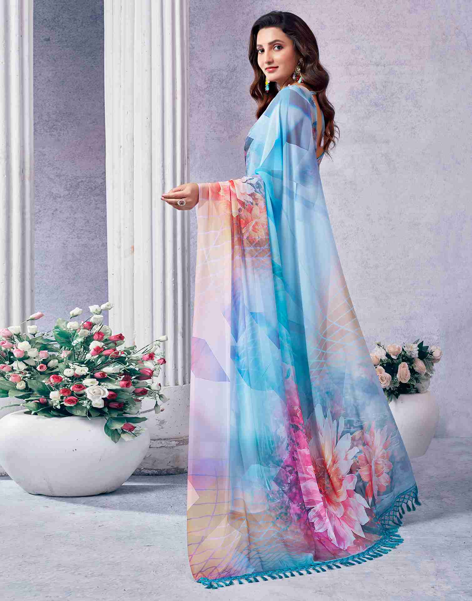 Multicoloured Georgette Printed Saree