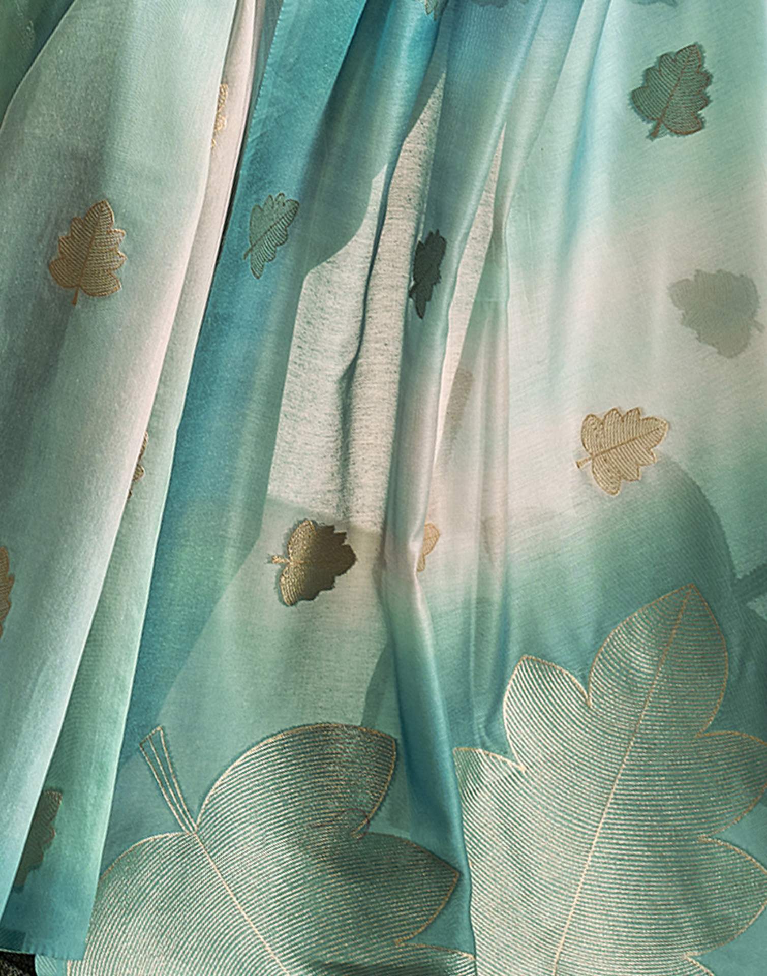Turquoise Jacquard Cotton Saree