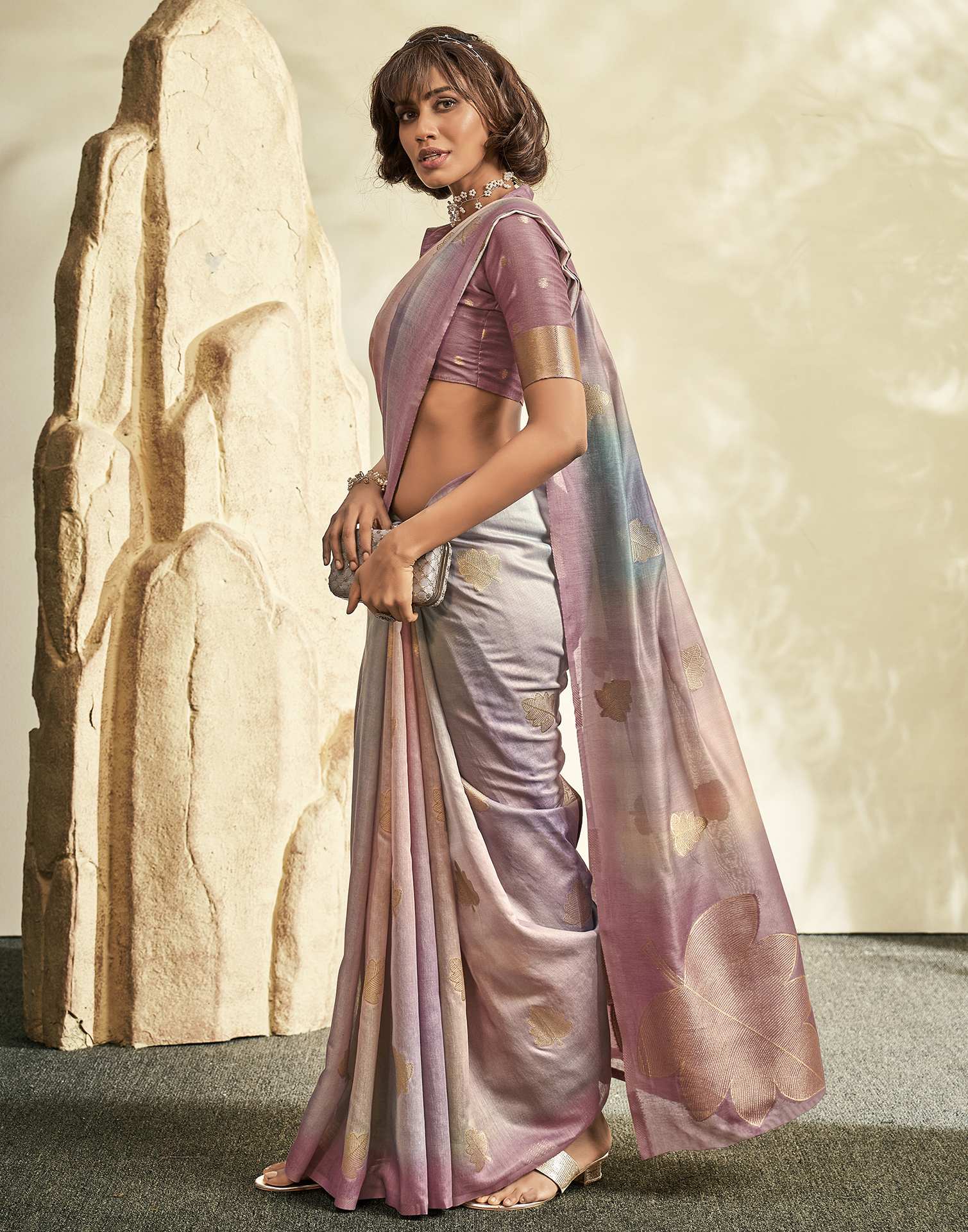 Dusty Pink Jacquard Cotton Saree