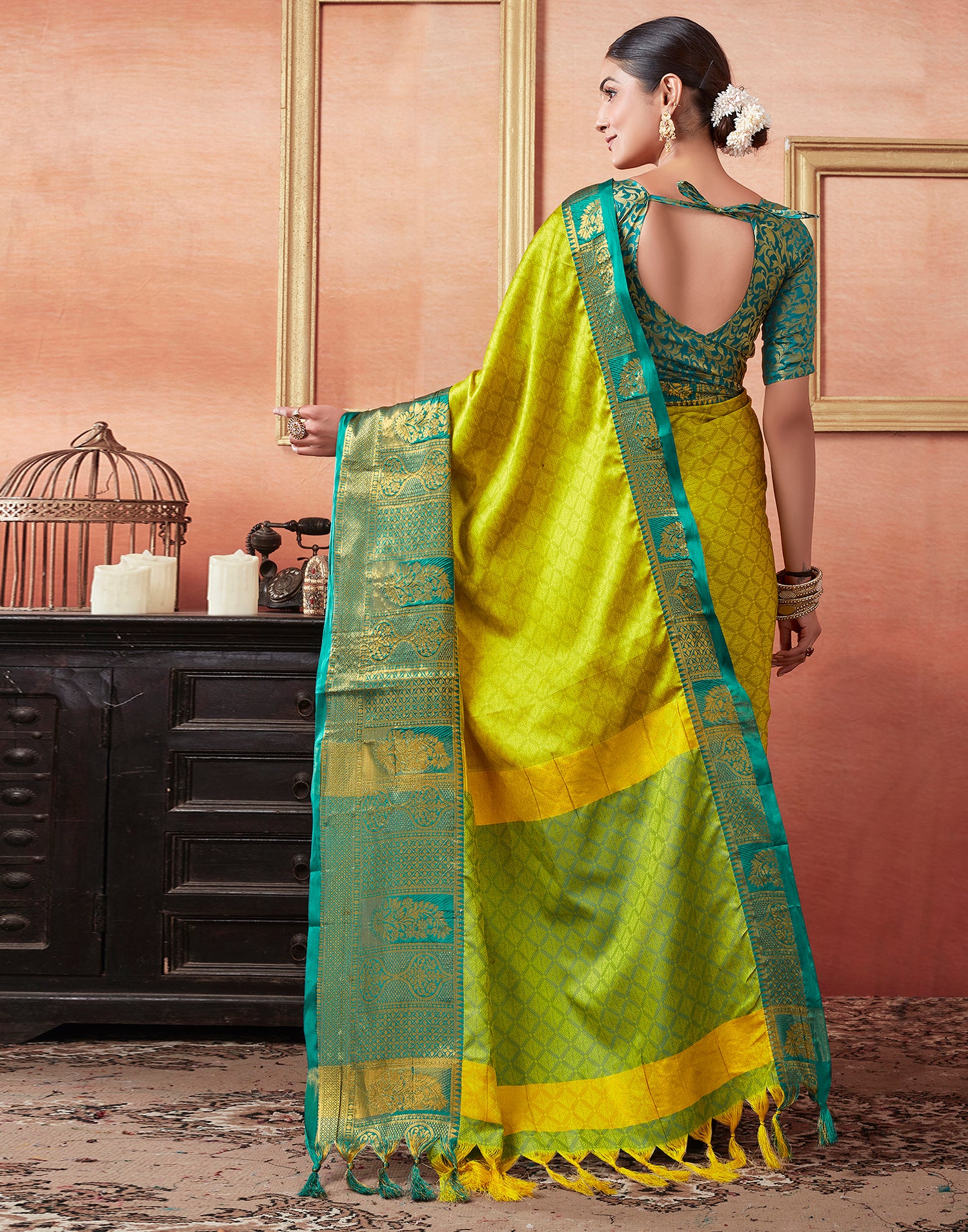 Lime Green Silk Woven Kanjivaram  Saree