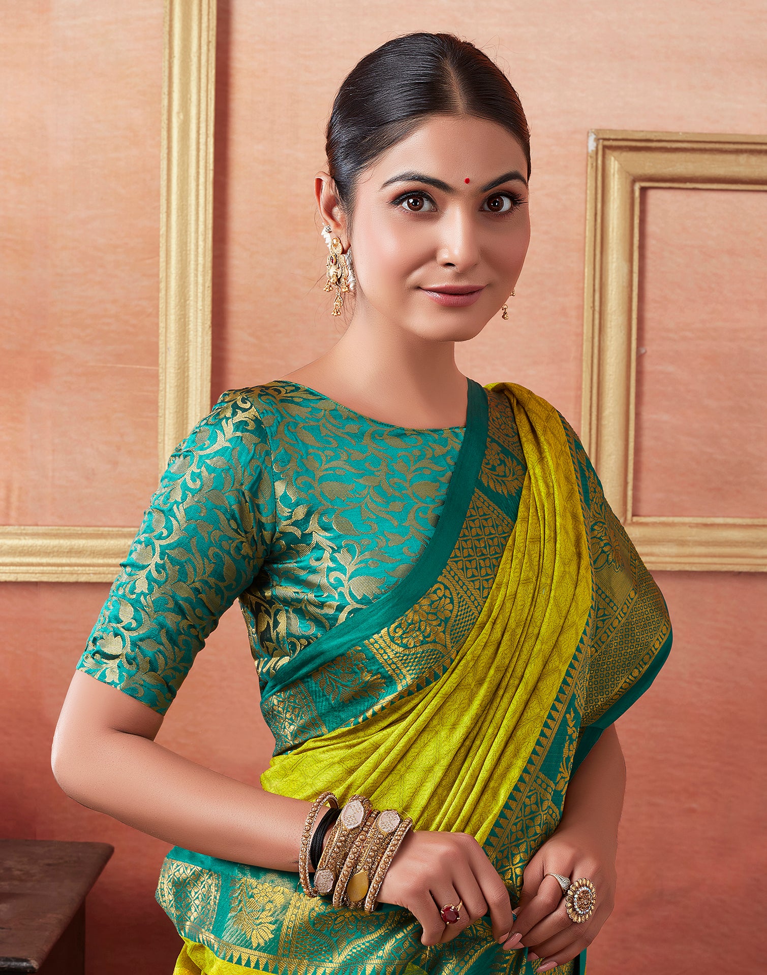 Lime Green Silk Woven Kanjivaram Saree