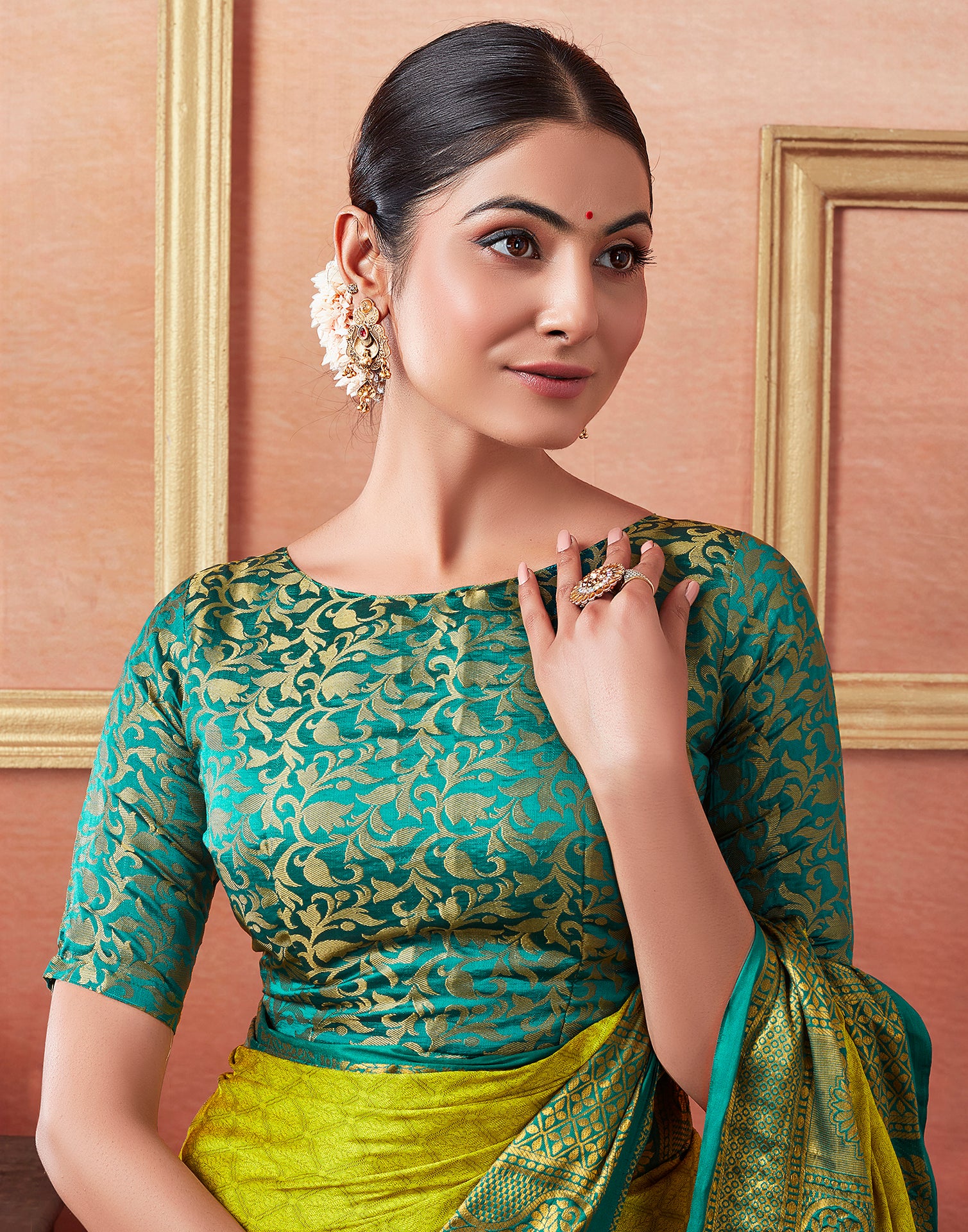 Lime Green Silk Woven Kanjivaram Saree