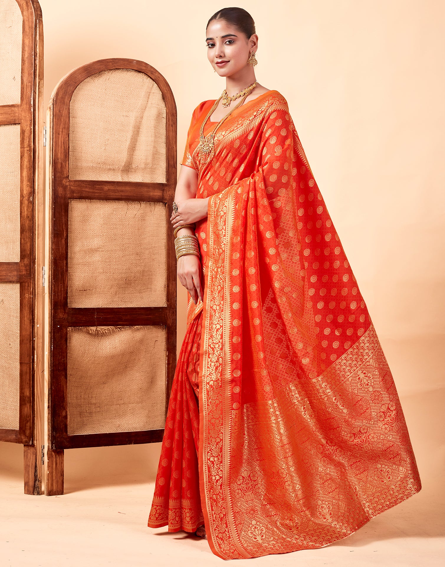 Orange Silk Weaving Saree