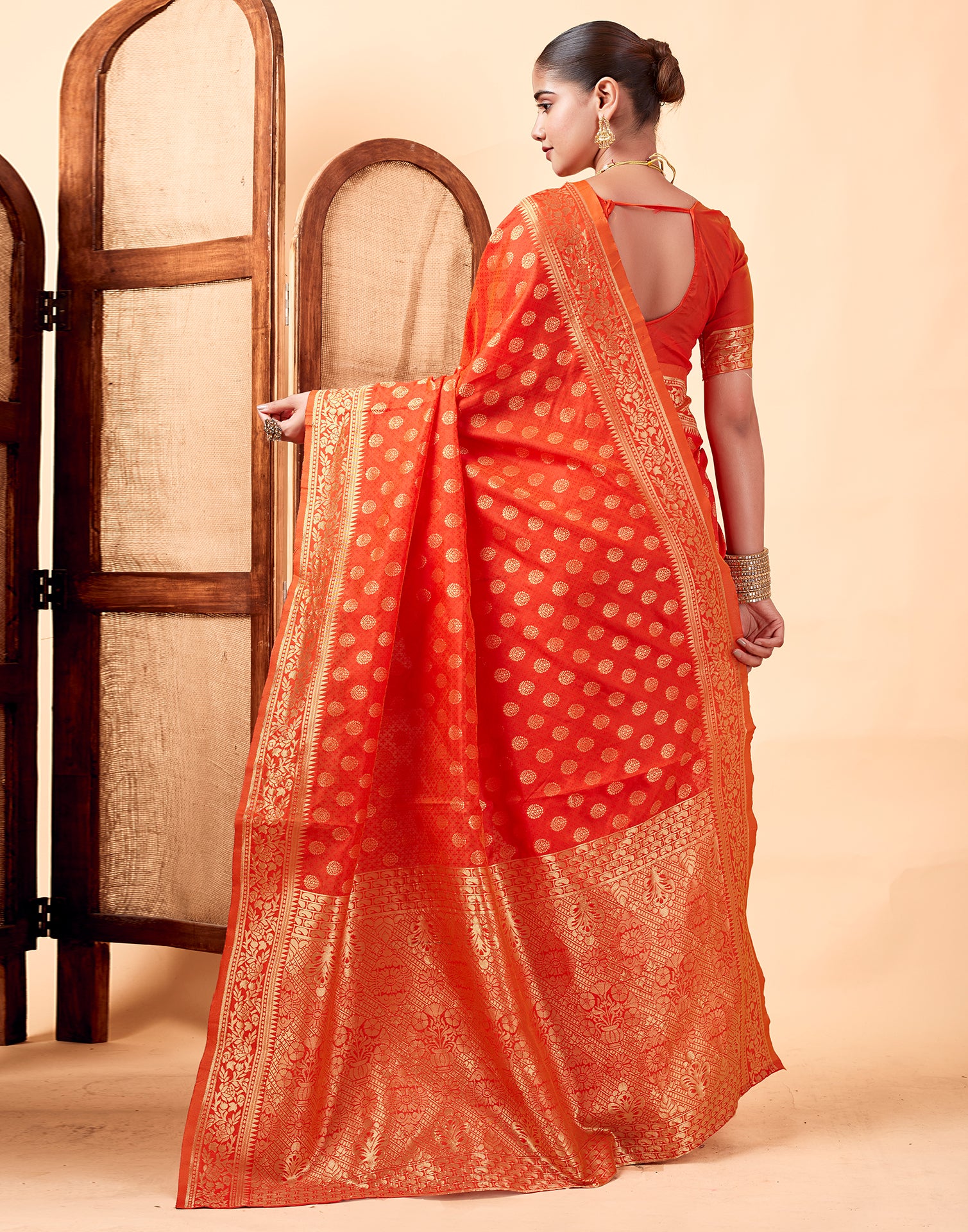 Orange Silk Weaving Saree