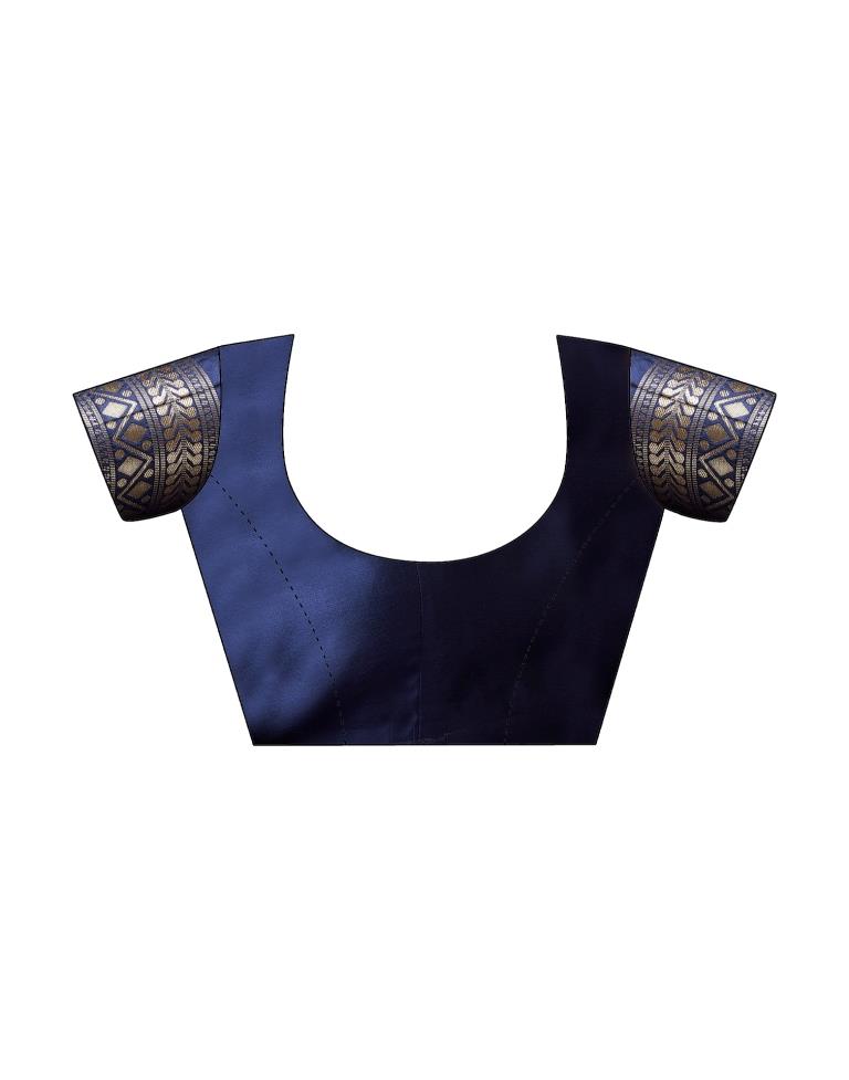 Navy Blue Silk Printed Banarasi Saree