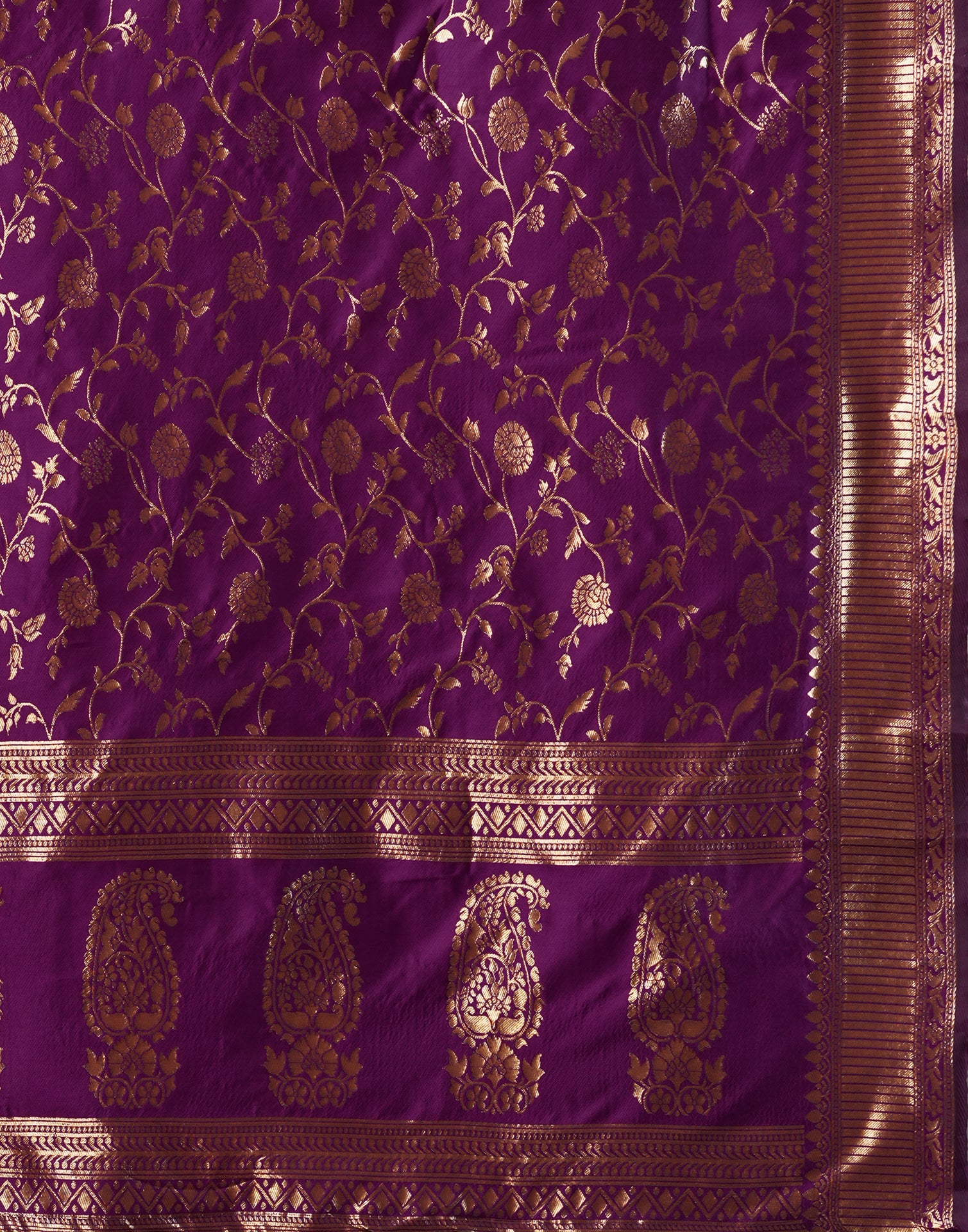 Dark Purple Silk Plain Banarasi Saree