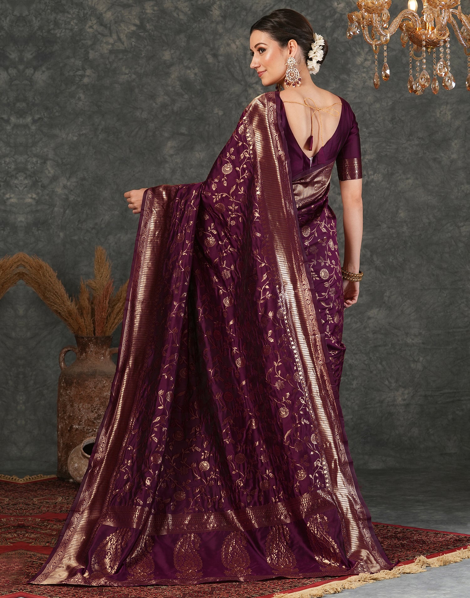 Dark Maroon Silk Woven Banarasi Saree