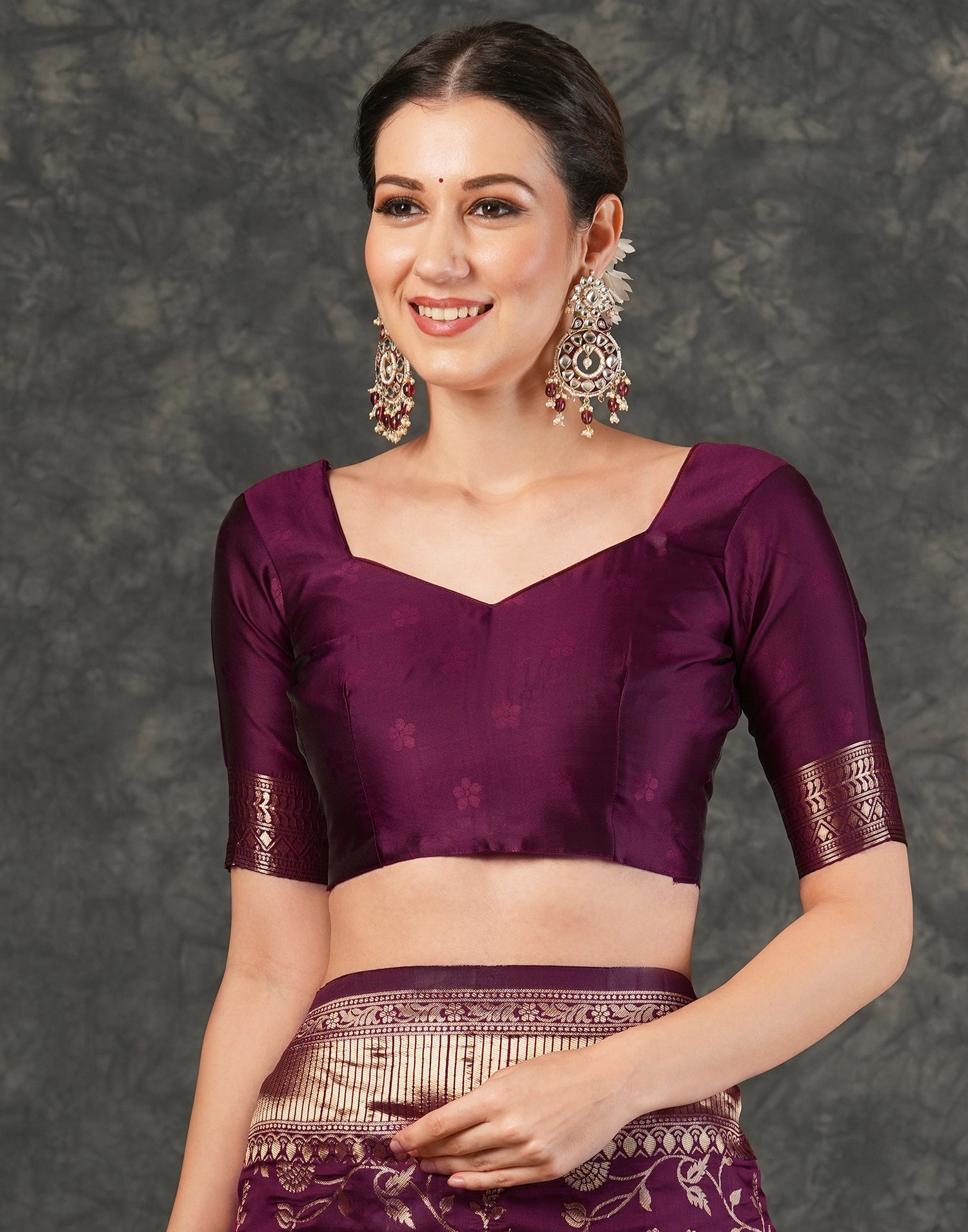 Dark Maroon Silk Woven Banarasi Saree