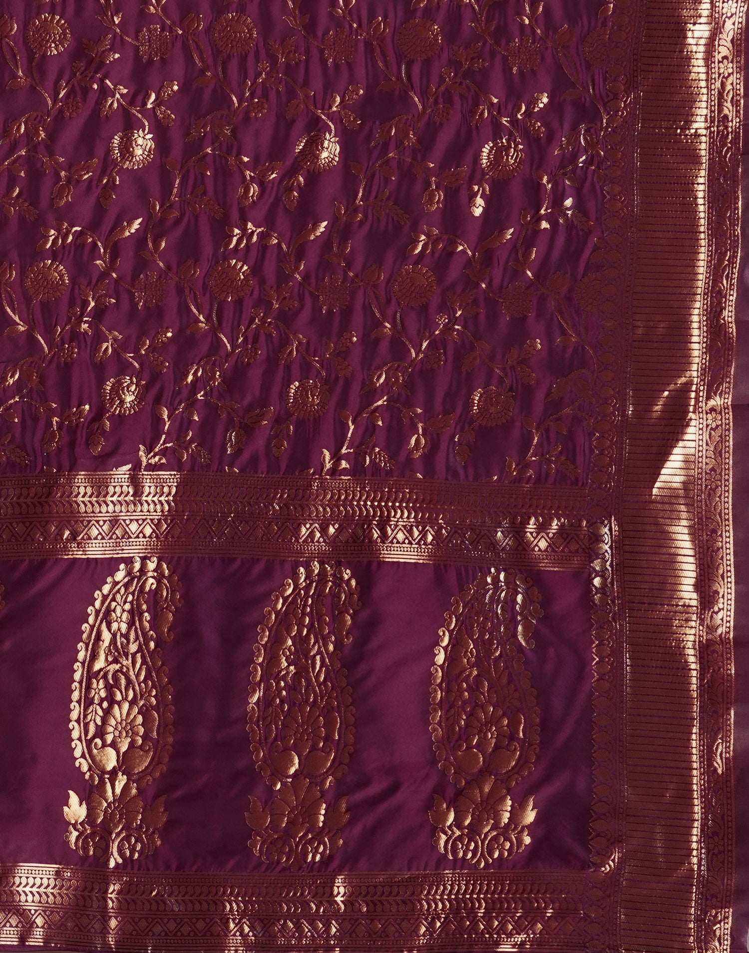 Dark Maroon Silk Woven Banarasi Saree