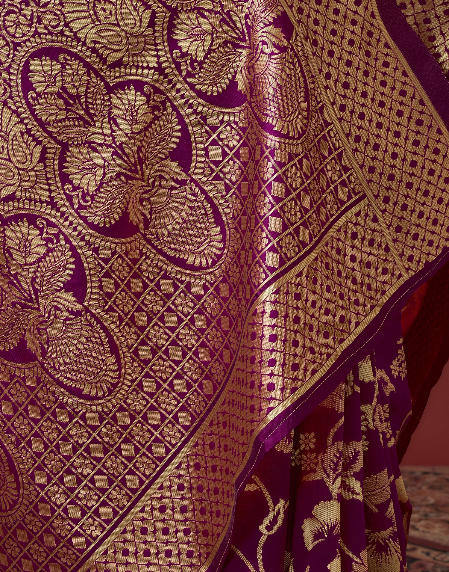 Dark Magenta Silk Woven Banarasi Saree