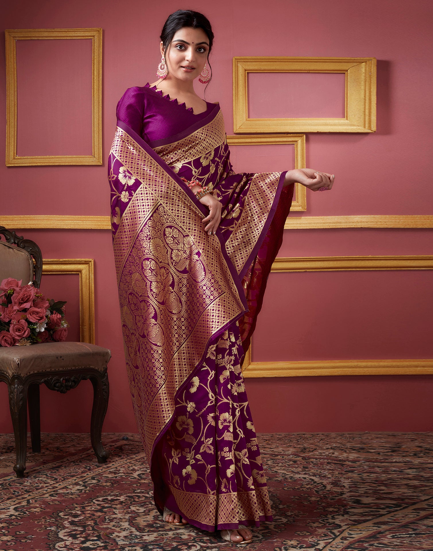 Dark Magenta Silk Woven Banarasi Saree