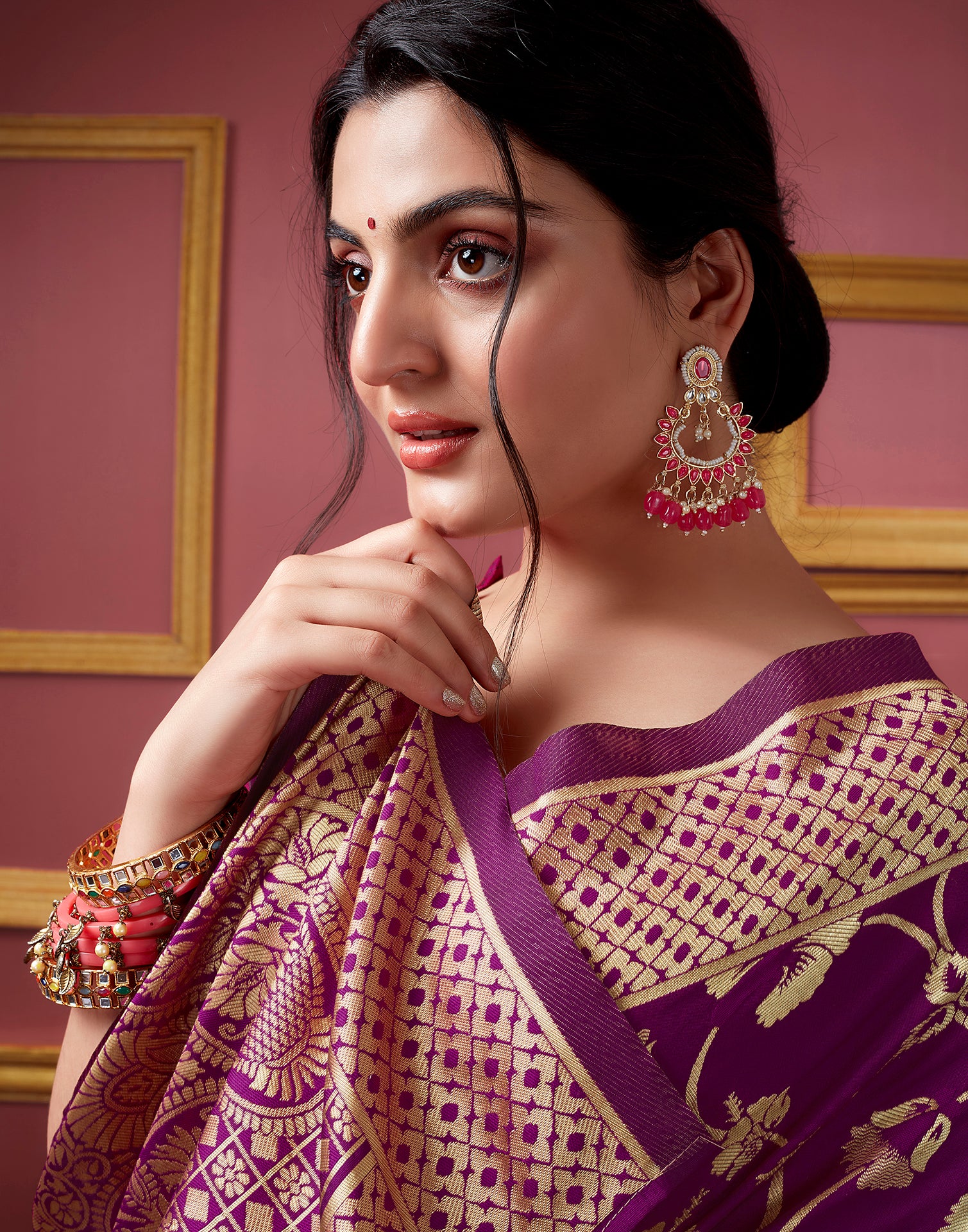 Dark Magenta Silk Woven Banarasi Saree