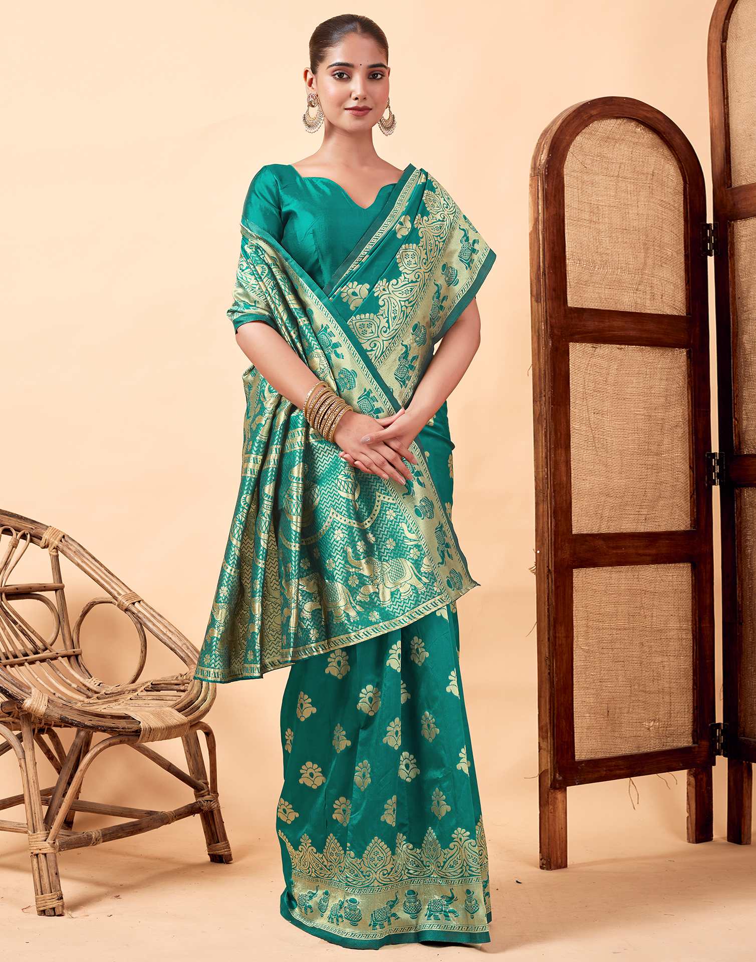 Turquoies Silk Woven Banarasi Saree