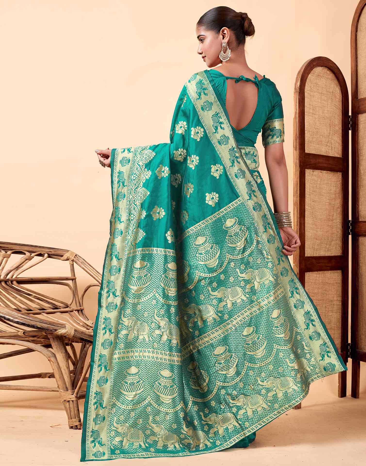 Turquoies Silk Woven Banarasi Saree