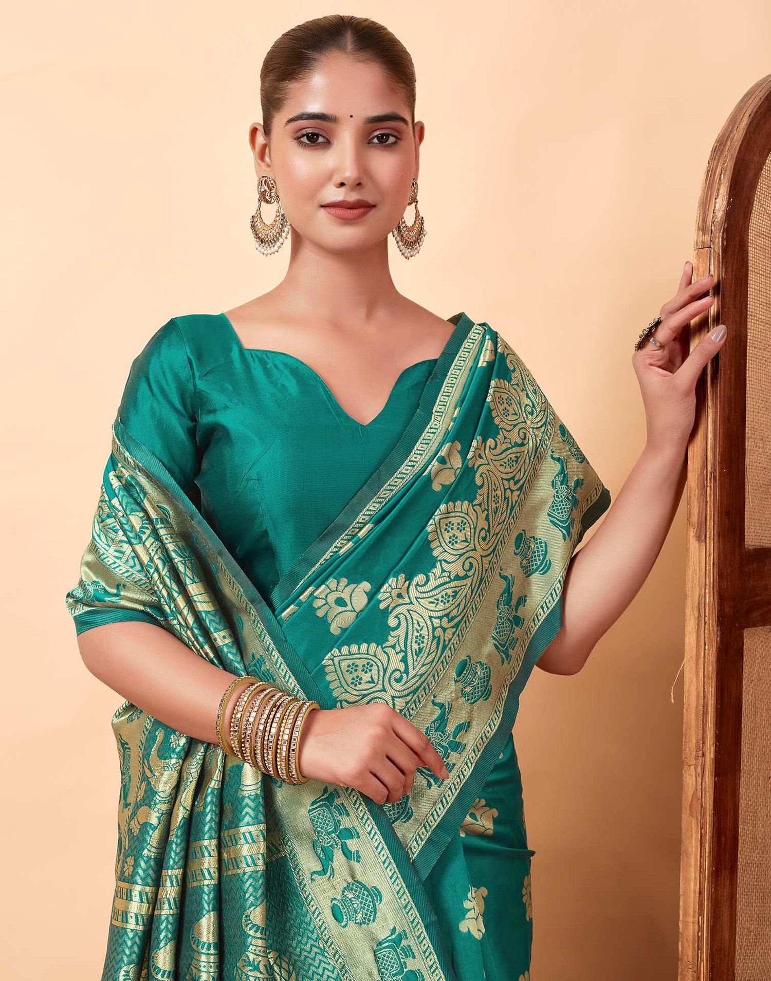Turquoies Silk Woven Banarasi Saree