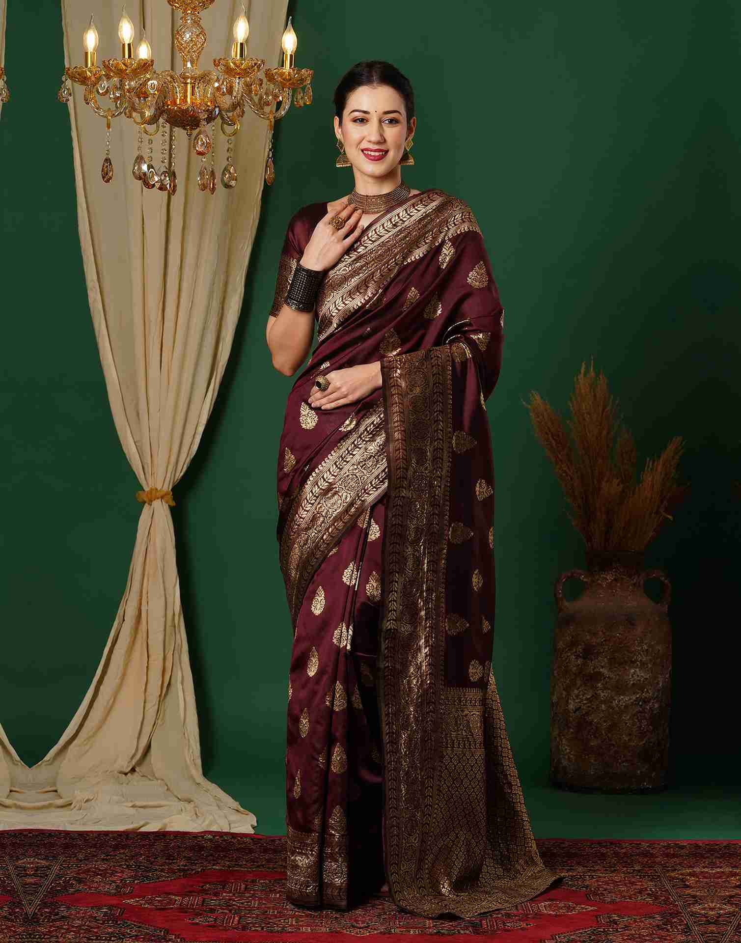 Maroon Jacquard Silk Saree