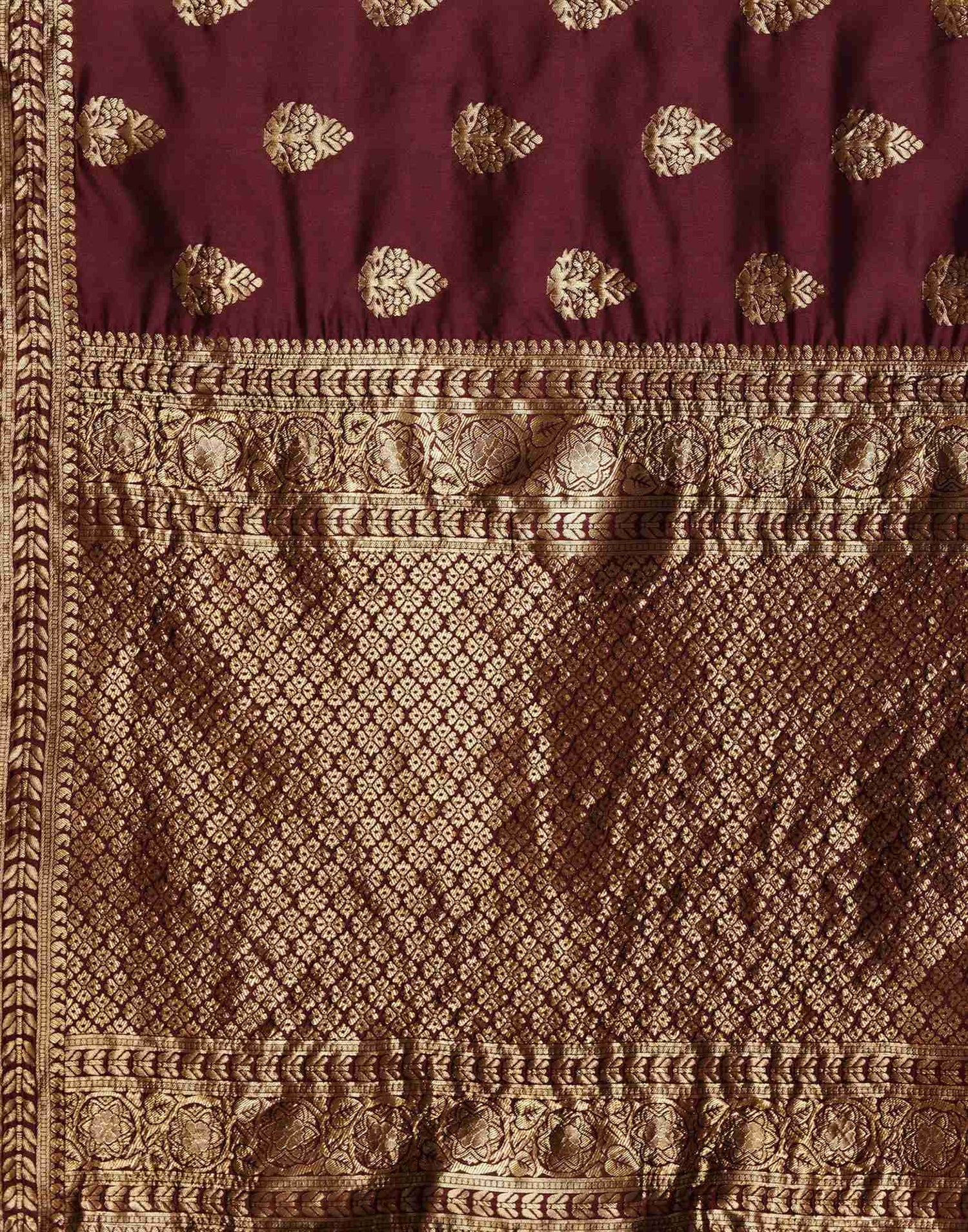 Maroon Silk Woven Banarasi Saree