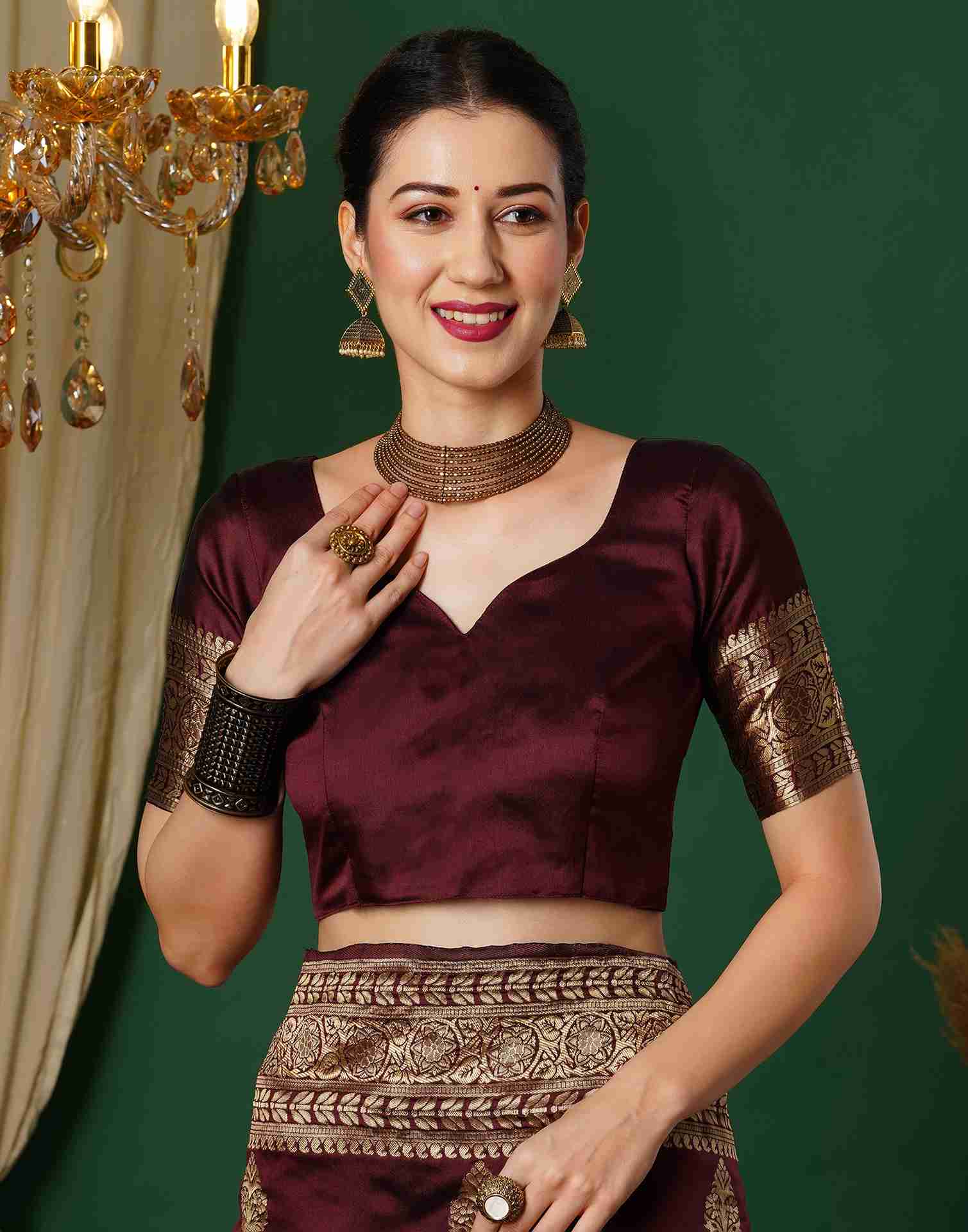 Maroon Jacquard Silk Saree