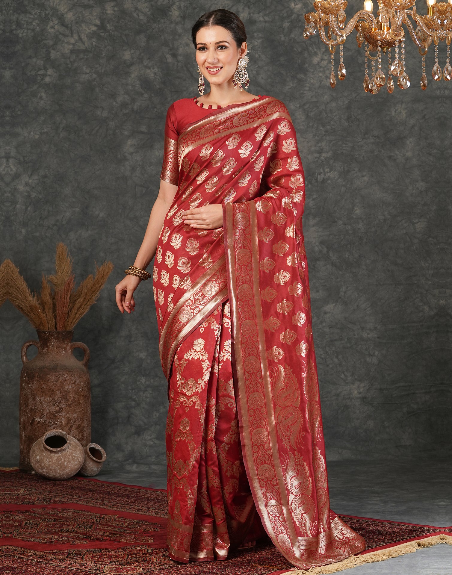 Red Silk Woven Banarasi Saree