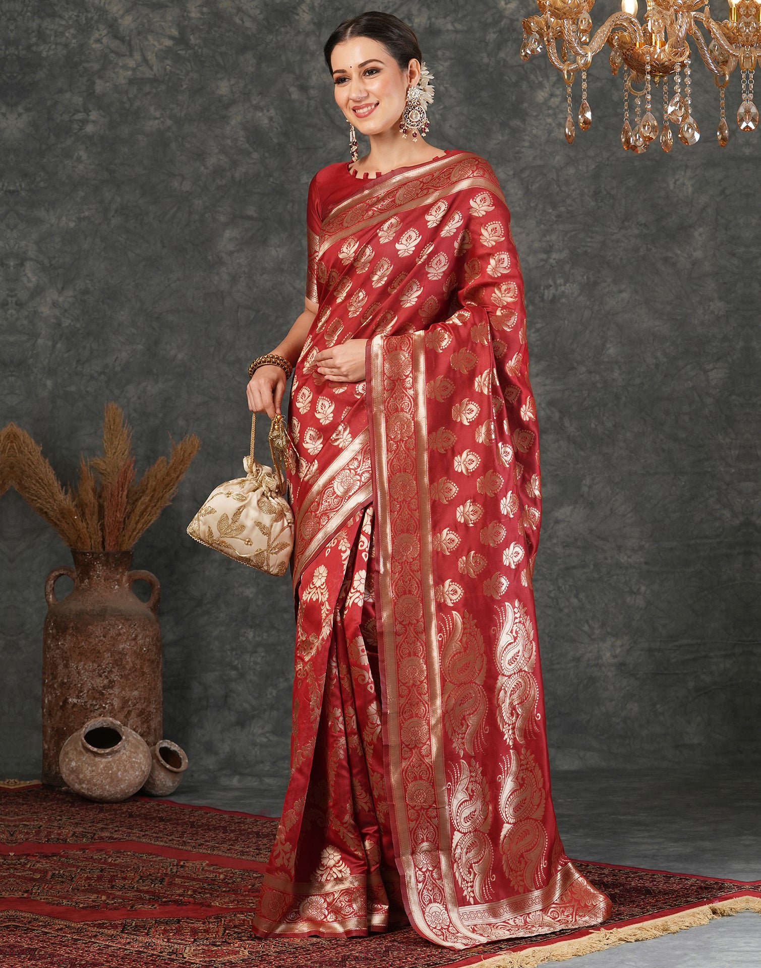 Red Silk Woven Banarasi Saree