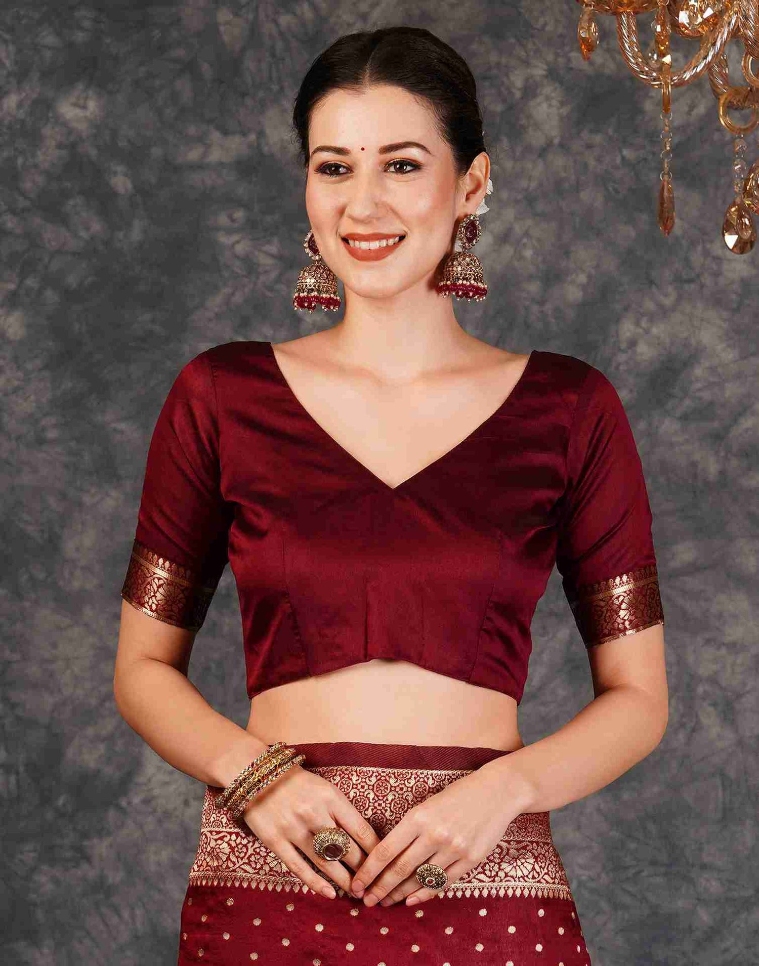 Maroon Silk Woven Banarasi Saree