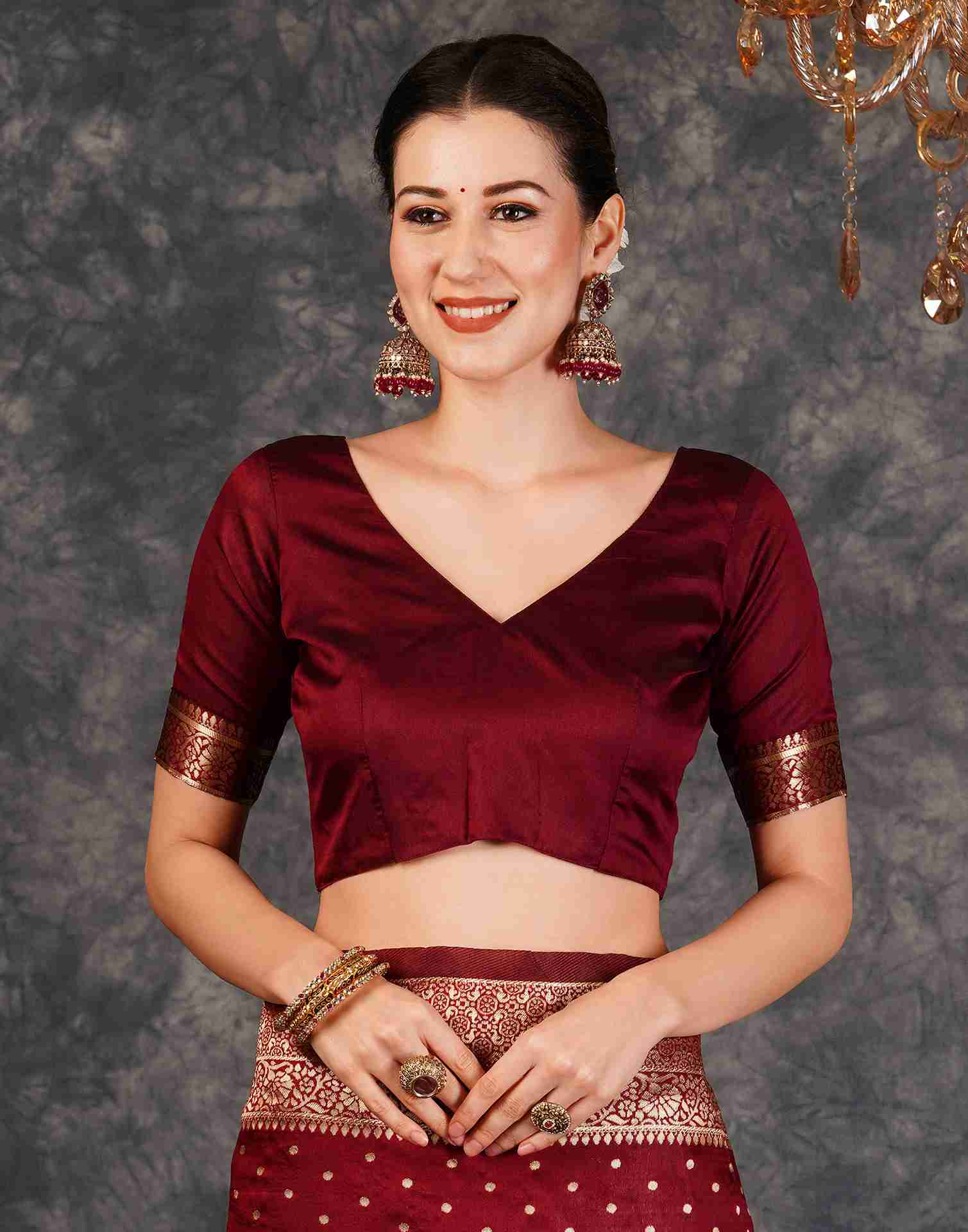 Maroon Silk Woven Banarasi Saree