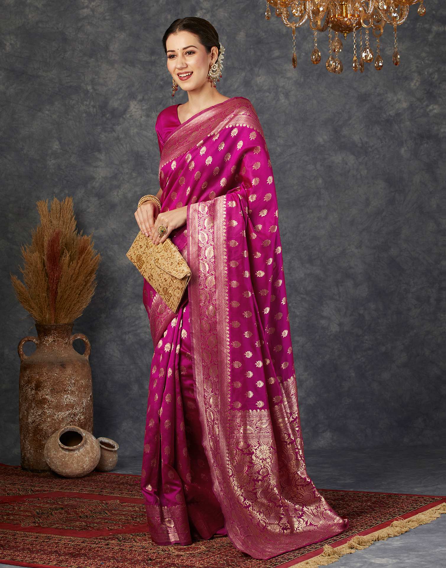 Pink Silk Woven Banarasi Saree