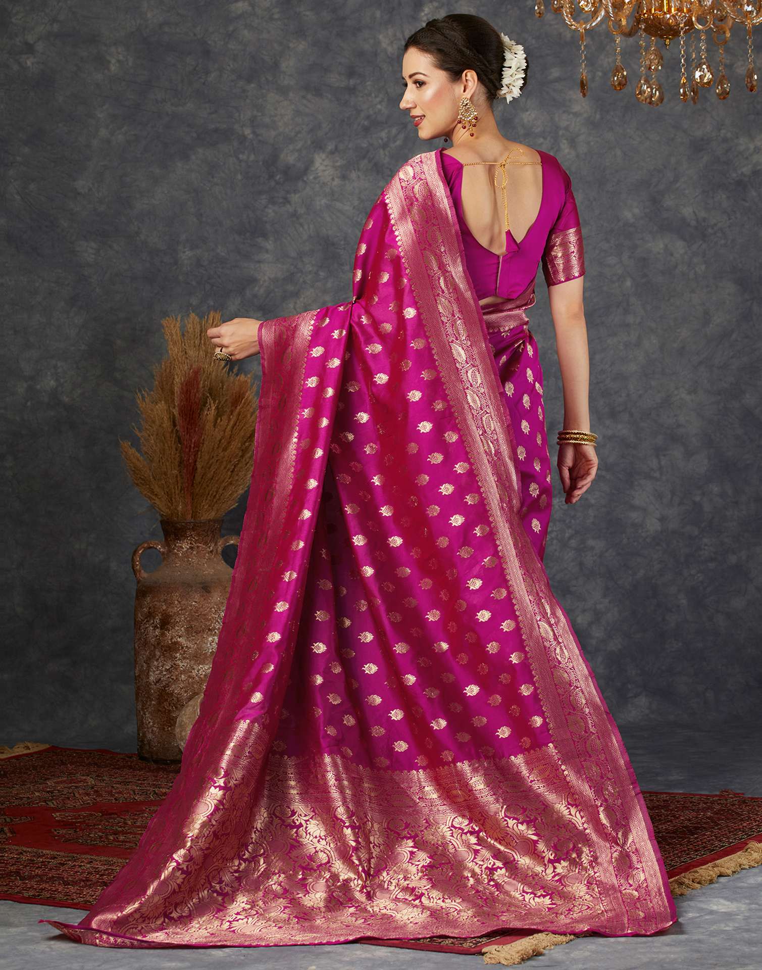 Pink Silk Woven Banarasi Saree