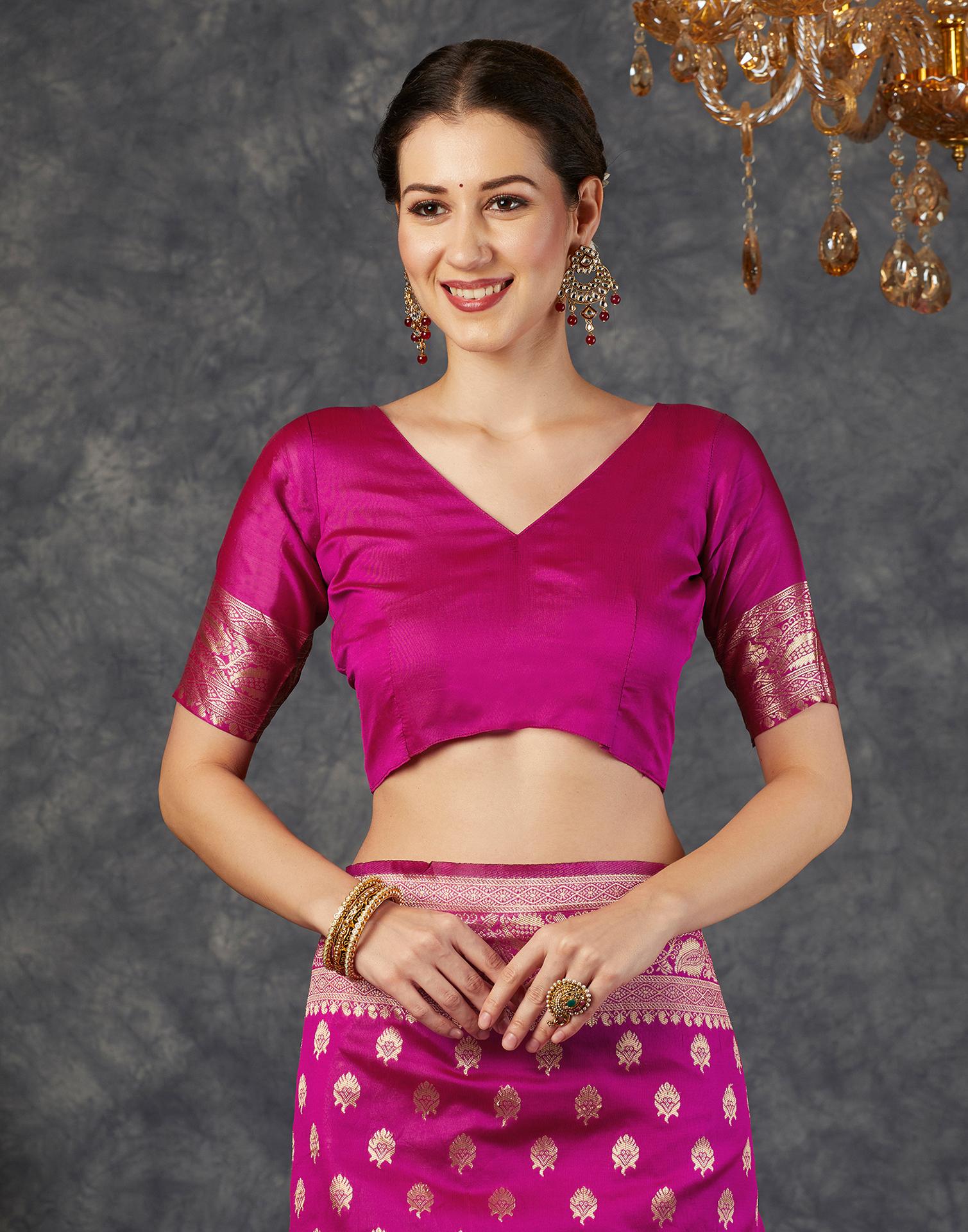Pink Silk Woven Banarasi Saree
