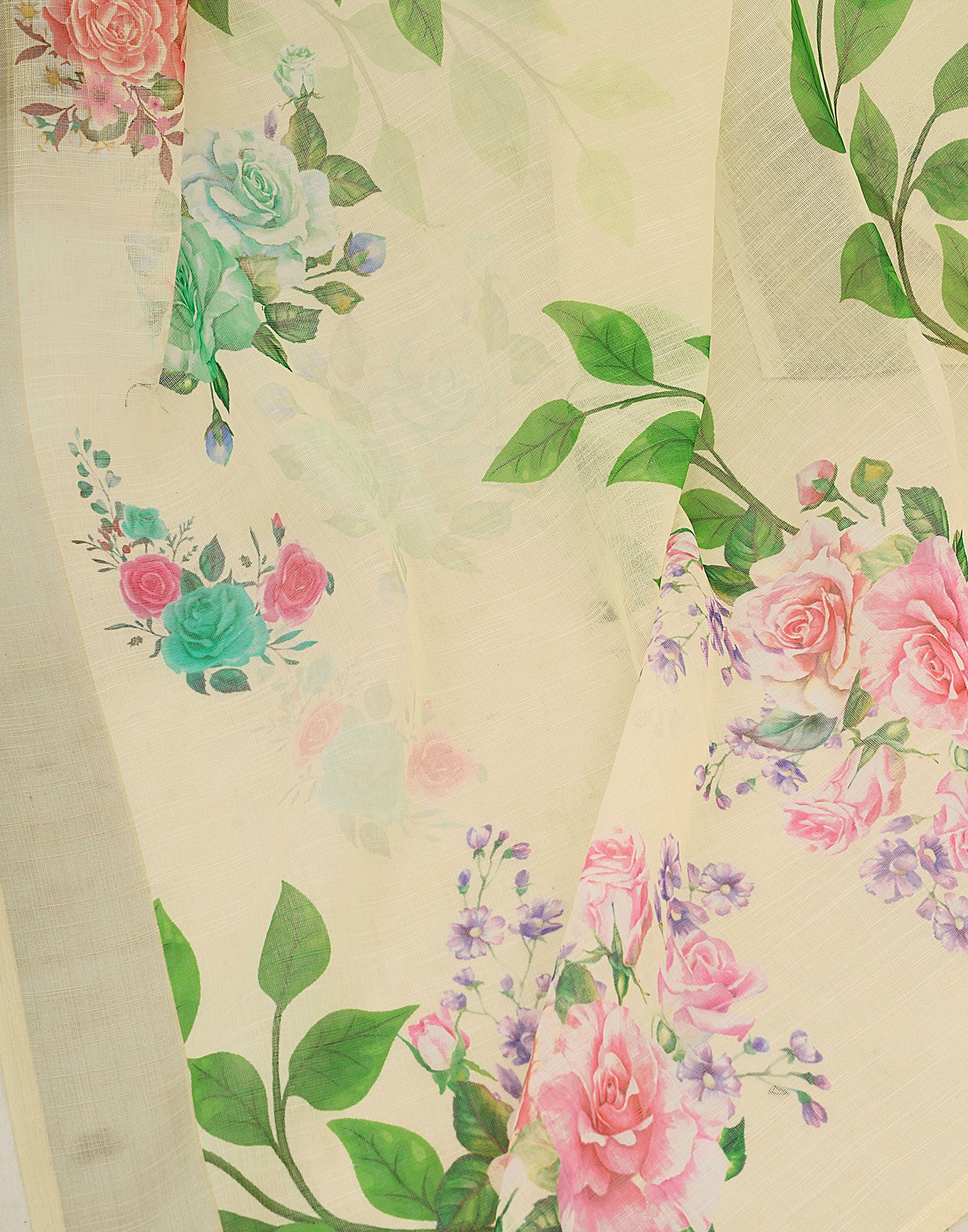 Ready To Wear Cream Printed Linen Saree