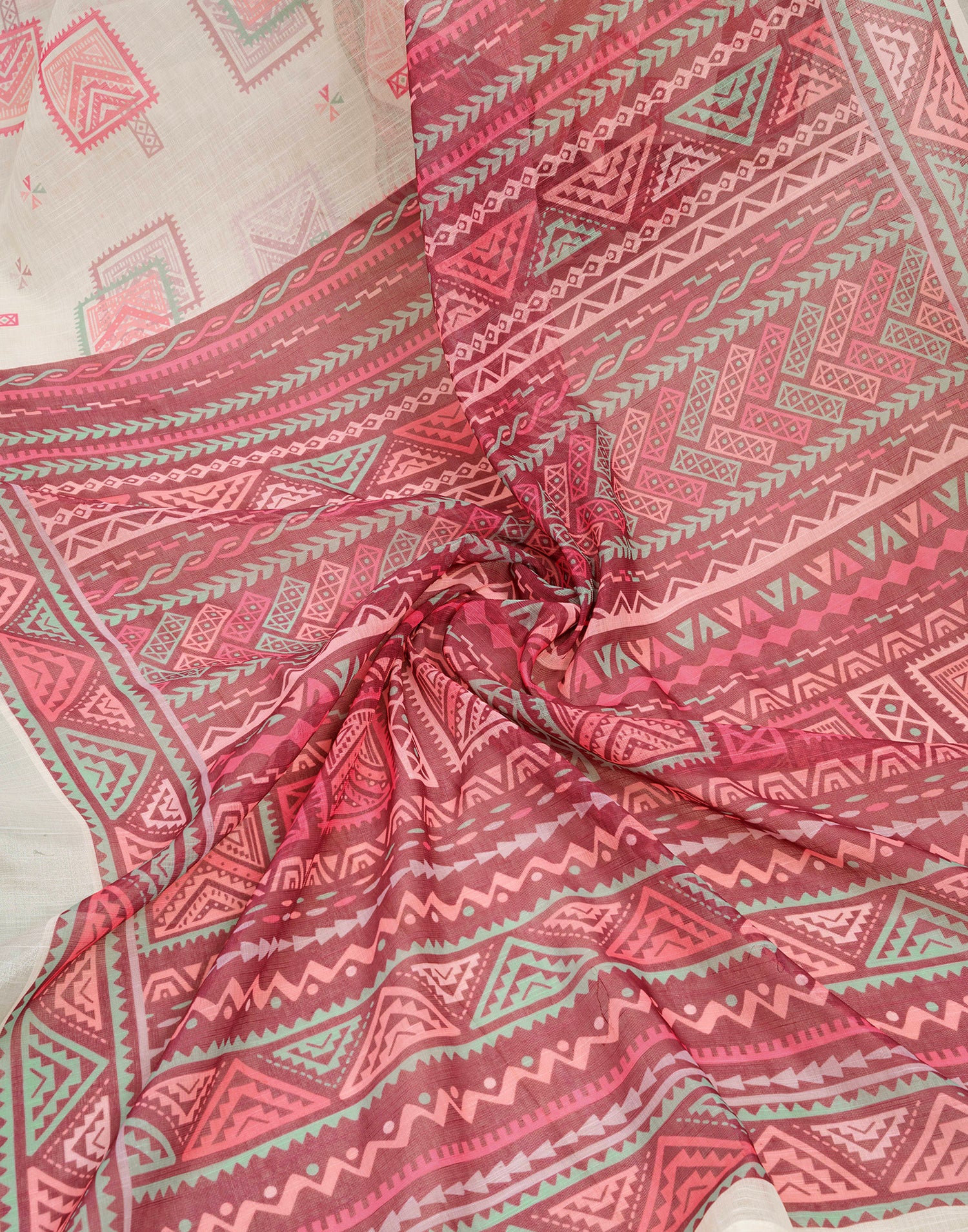 Ready To Wear Off White Printed Linen Saree