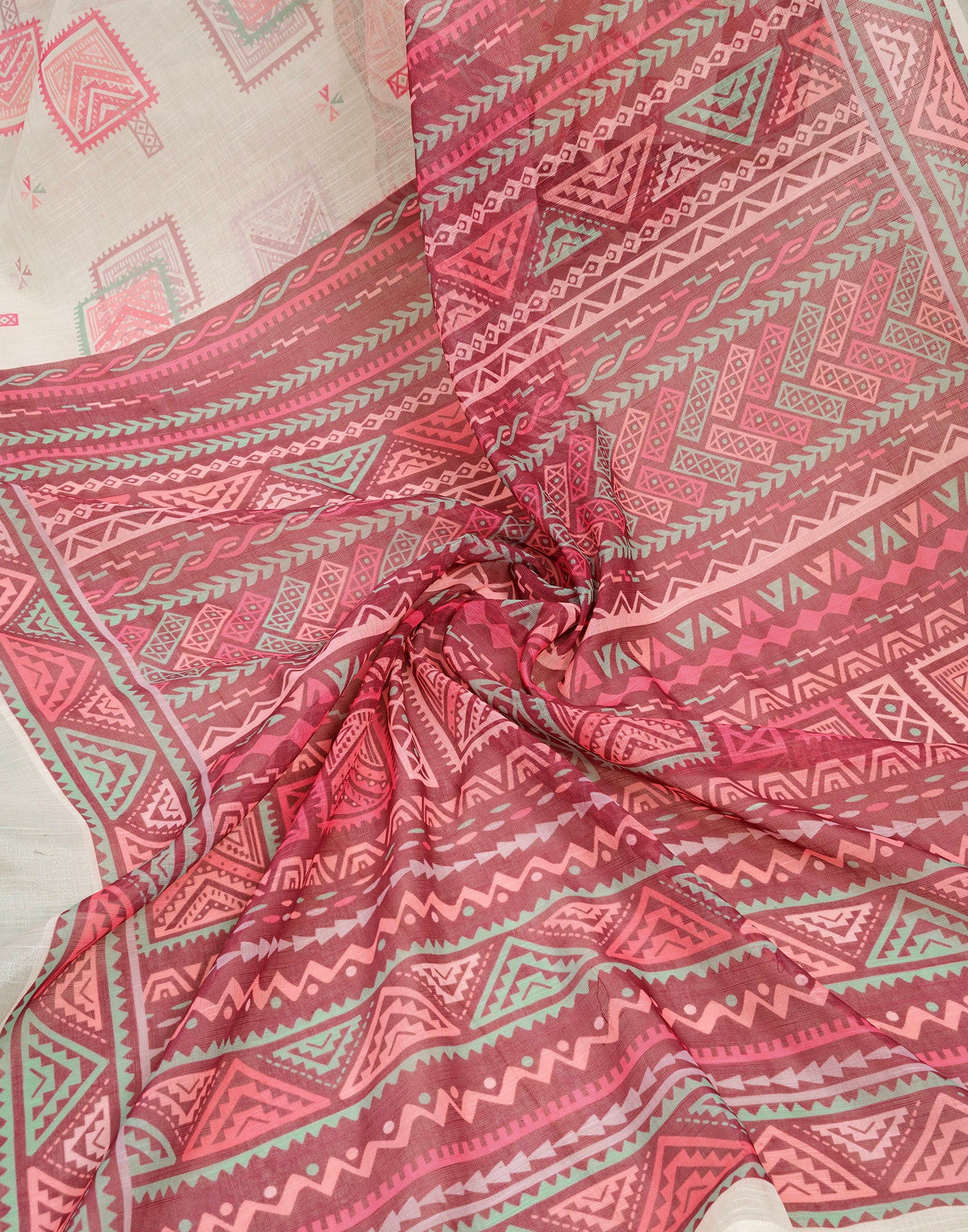Ready To Wear Off White Printed Linen Saree
