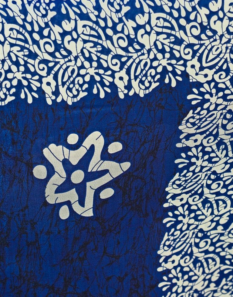 Dark Blue Vichitra Silk Printed Saree