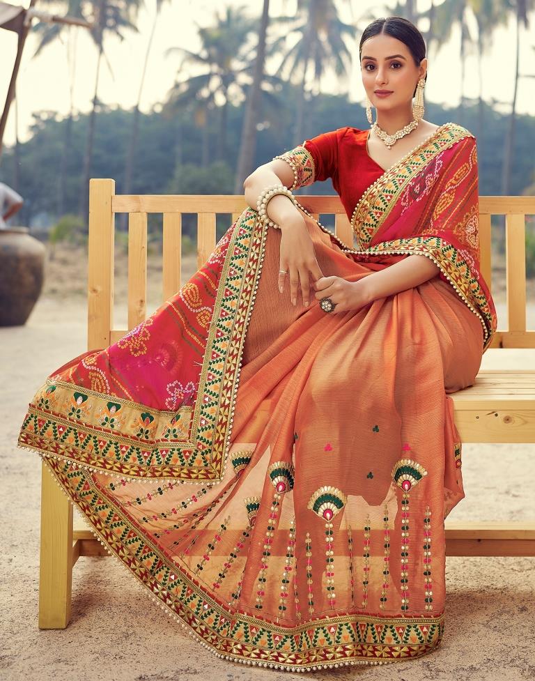 Dusty Red Chiffon Printed Saree