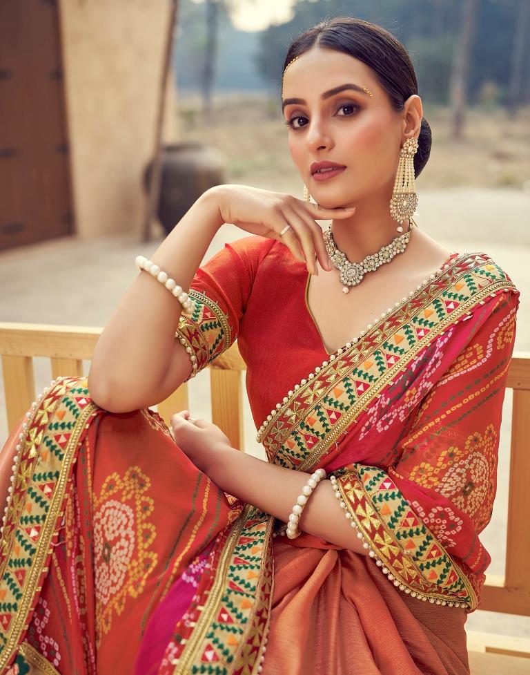 Dusty Red Chiffon Printed Saree