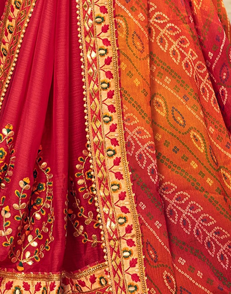 Red Chiffon Printed Saree