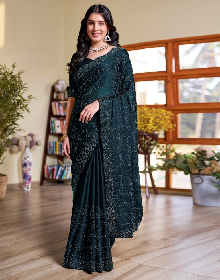 Sea Blue Georgette Stone Work Swarovski Saree