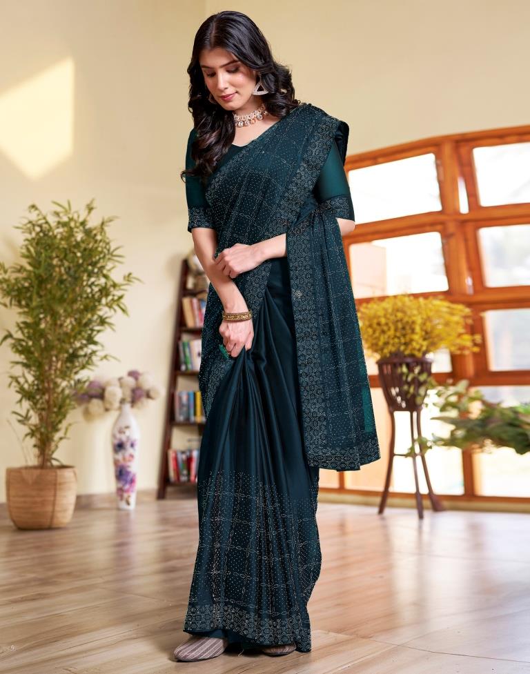 Sea Blue Georgette Stone Work Swarovski Saree