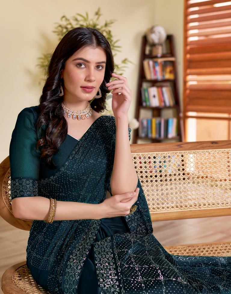 Sea Blue Georgette Stone Work Swarovski Saree