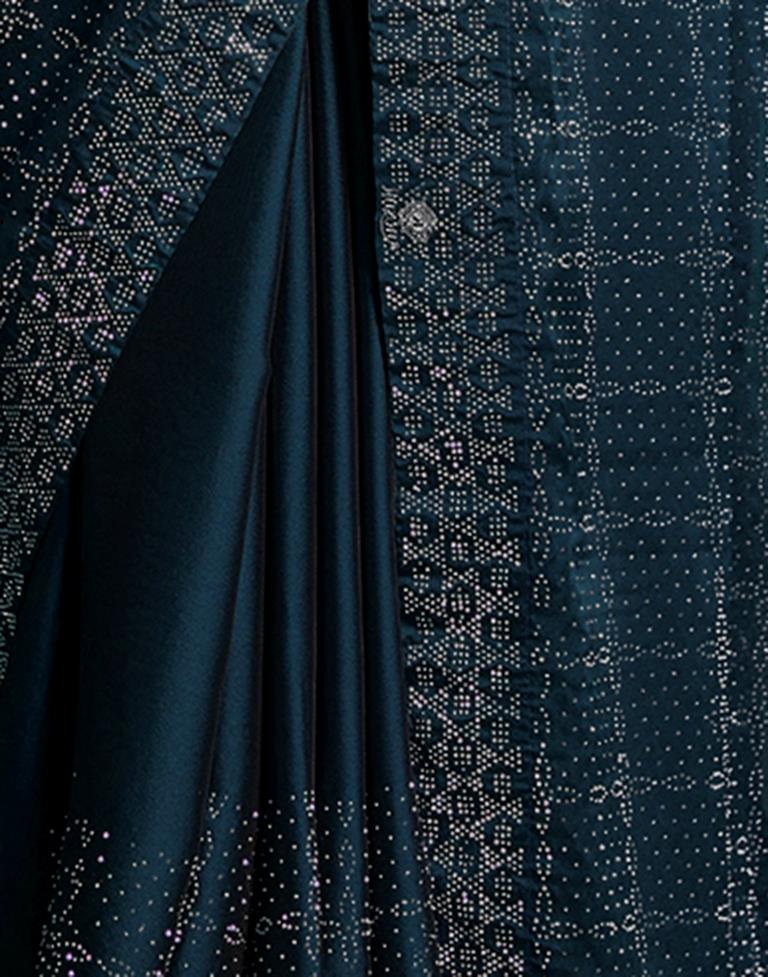 Sea Blue Georgette Stone Work Swarovski Saree