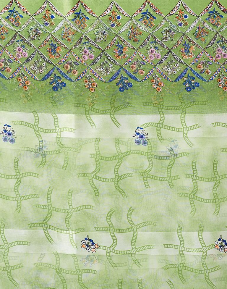 Pista Green Georgette Printed Saree