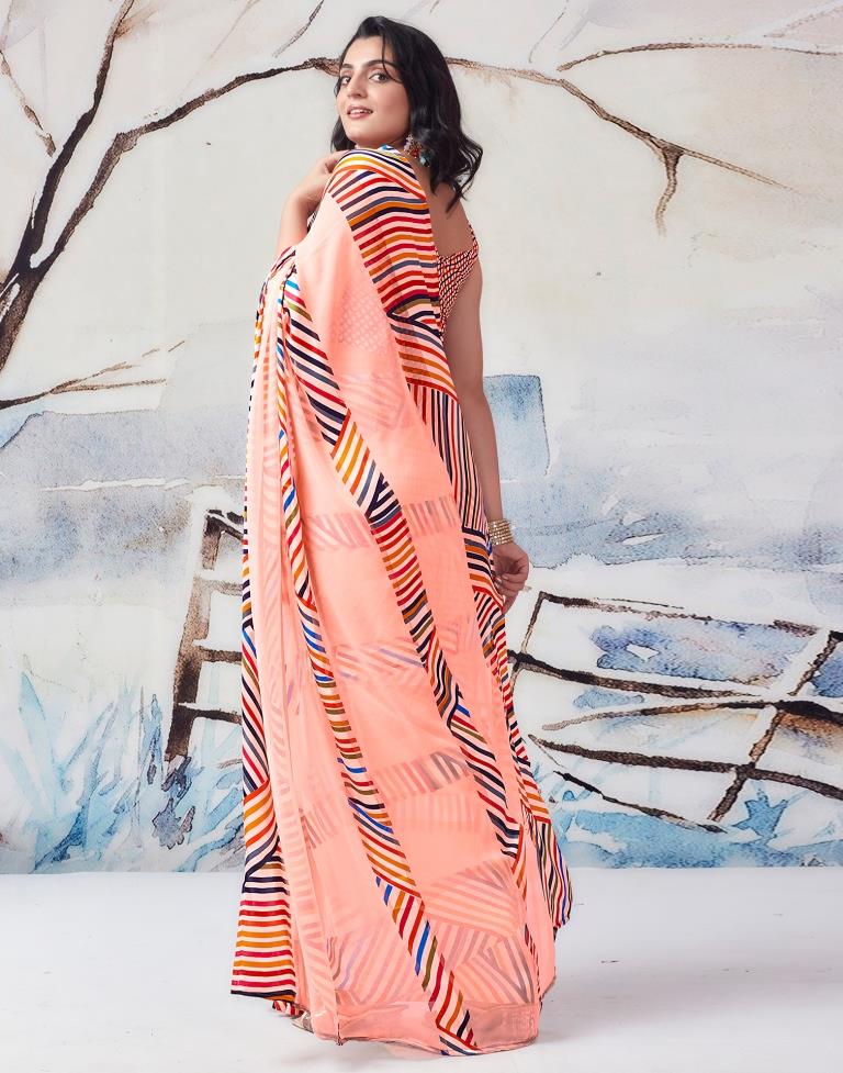 Light Peach Georgette Printed Saree