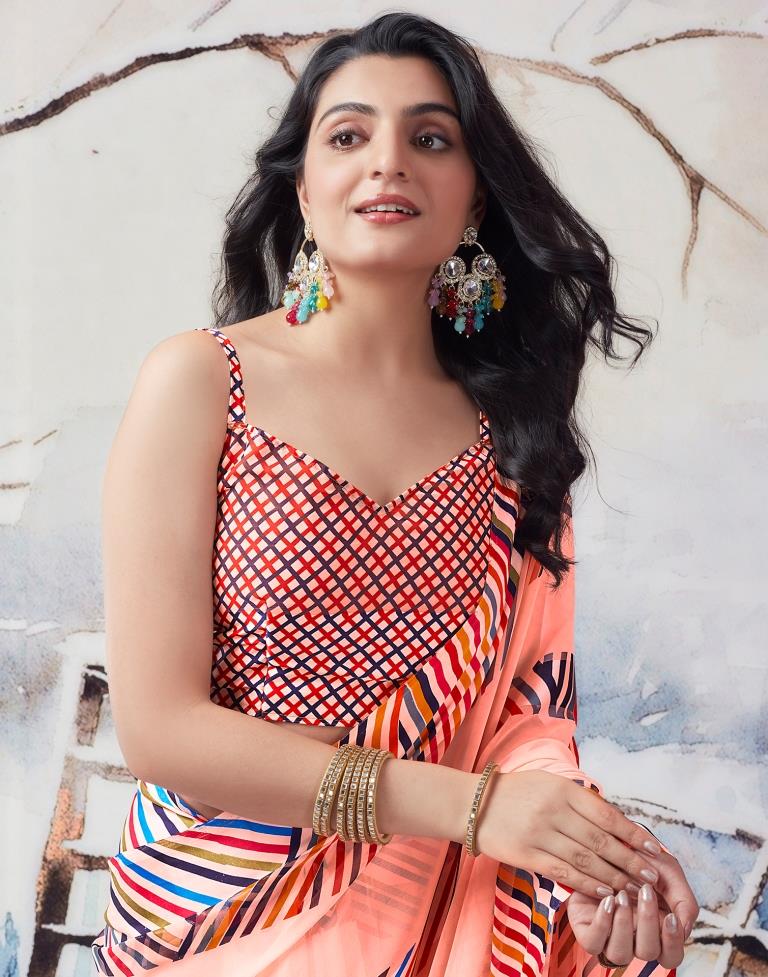 Light Peach Georgette Printed Saree