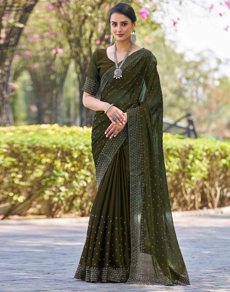 dark olive green saree