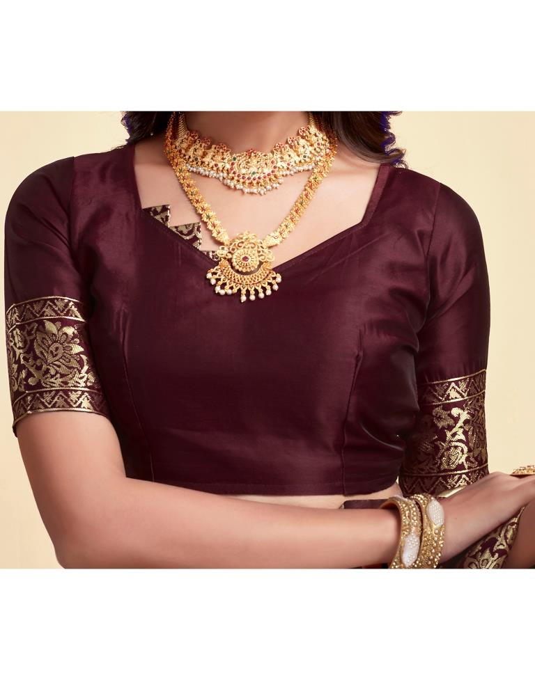 Dark Maroon Silk Woven Banarasi Saree